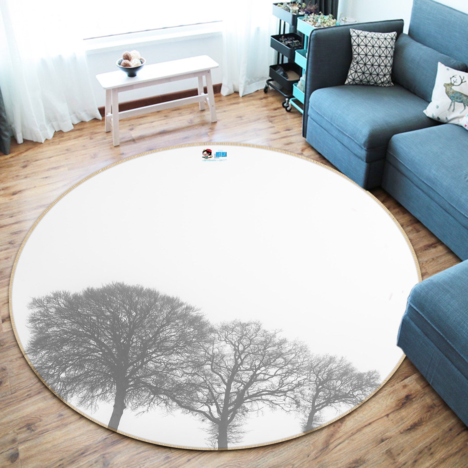 3D Hazy Forest 7380 Assaf Frank Rug Round Non Slip Rug Mat