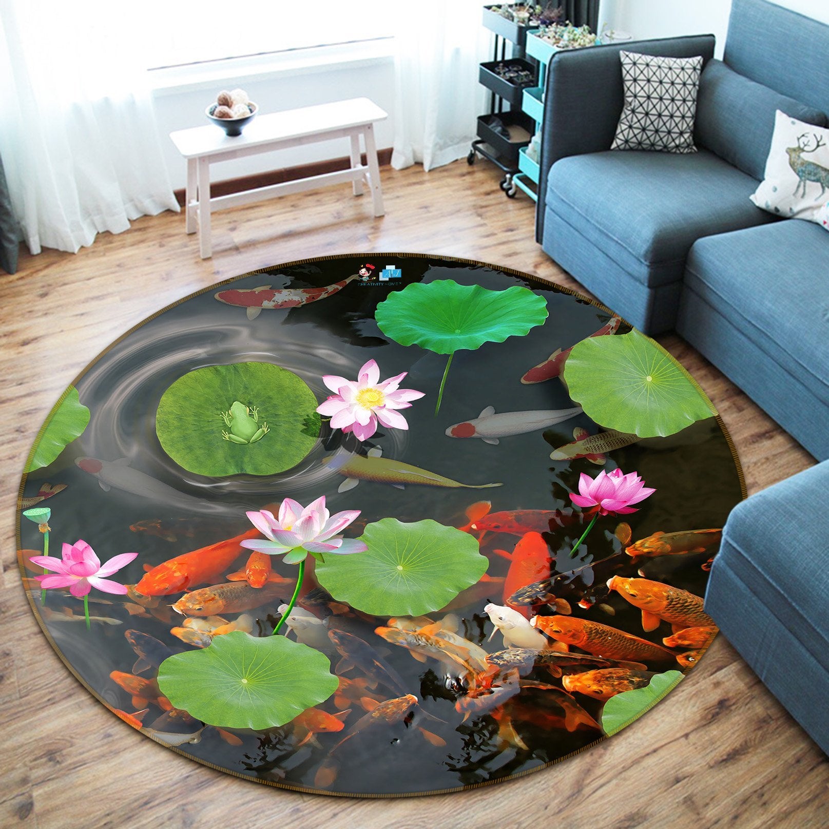 3D Lotus Leaf Fish 041 Round Non Slip Rug Mat Mat AJ Creativity Home 