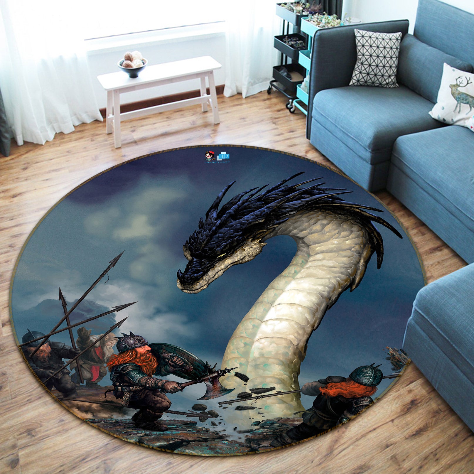 3D Dragon Soldier 6104 Ciruelo Rug Round Non Slip Rug Mat