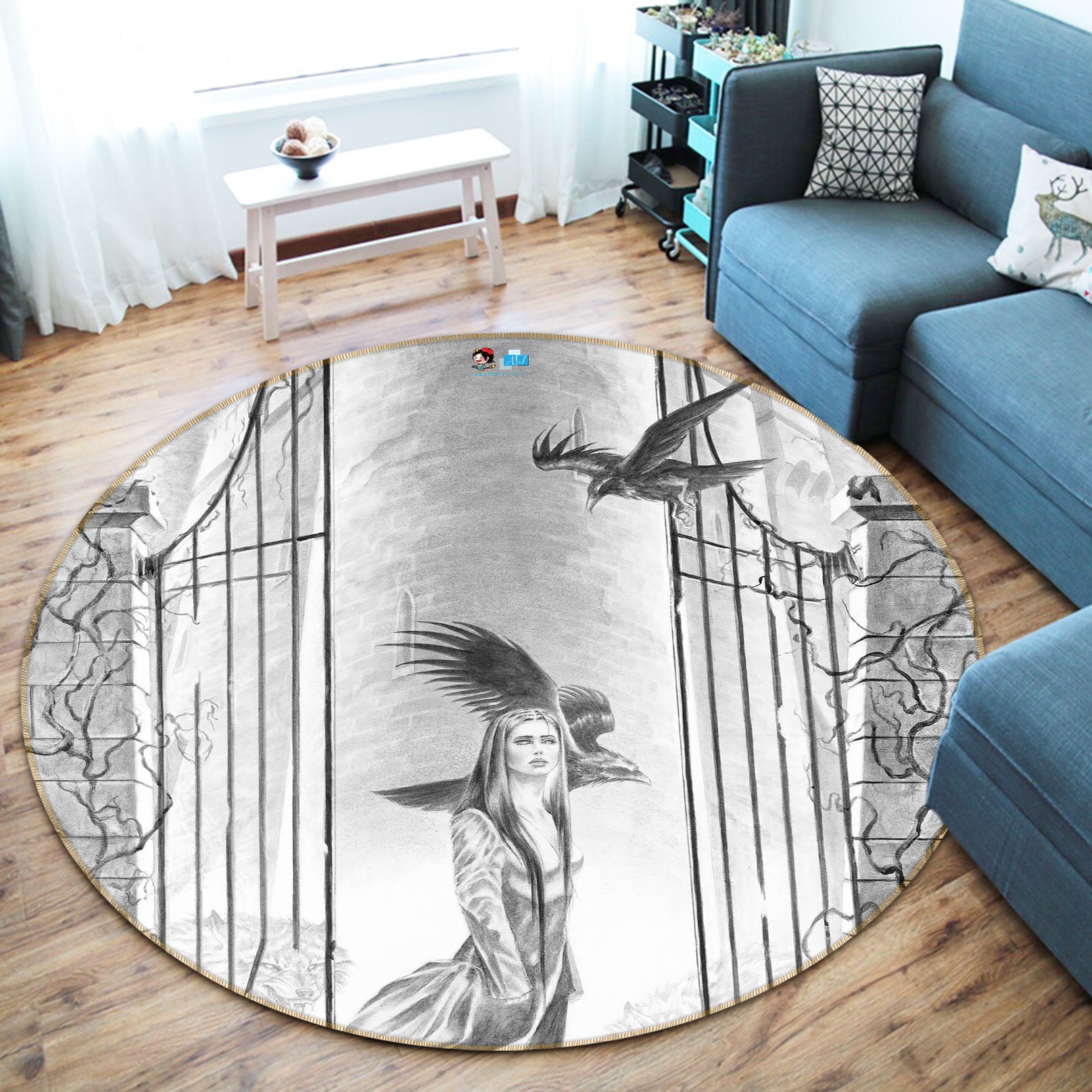 3D Sketch Woman 8356 Ruth Thompson Rug Round Non Slip Rug Mat