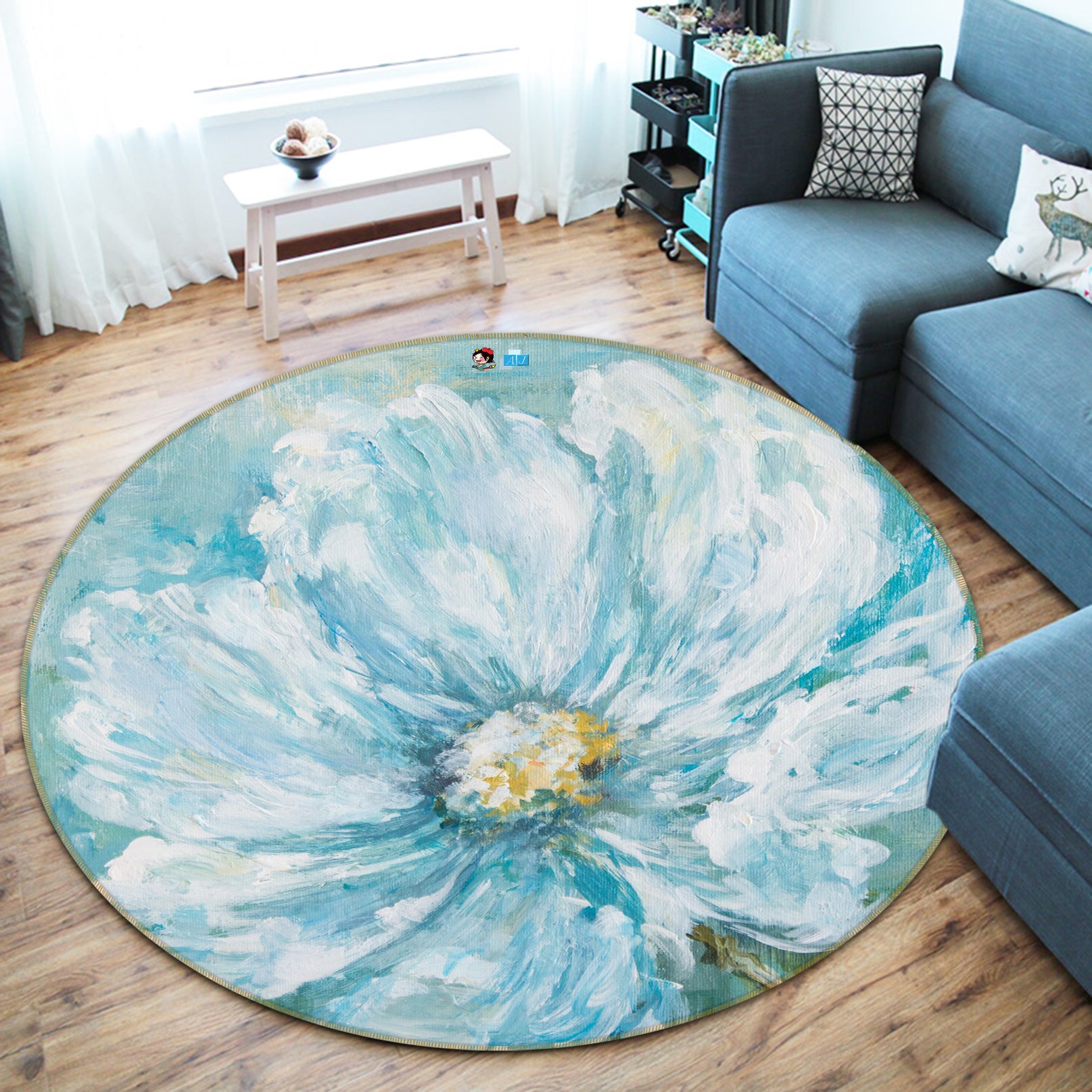 3D Flowers 1147 Debi Coules Rug Round Non Slip Rug Mat