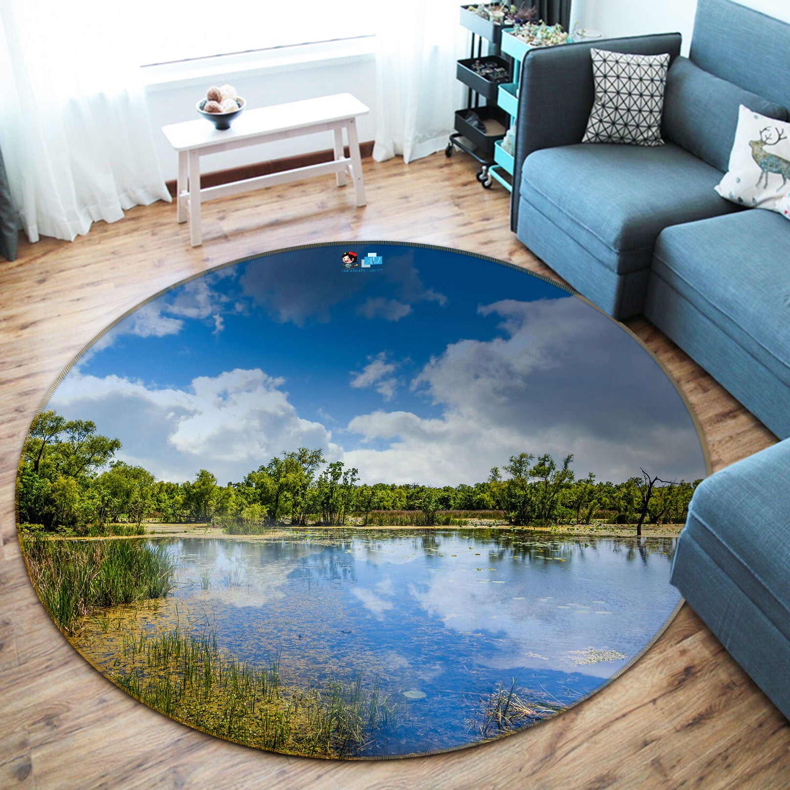 3D Lake Grass Trees 5009 Beth Sheridan Rug Round Non Slip Rug Mat