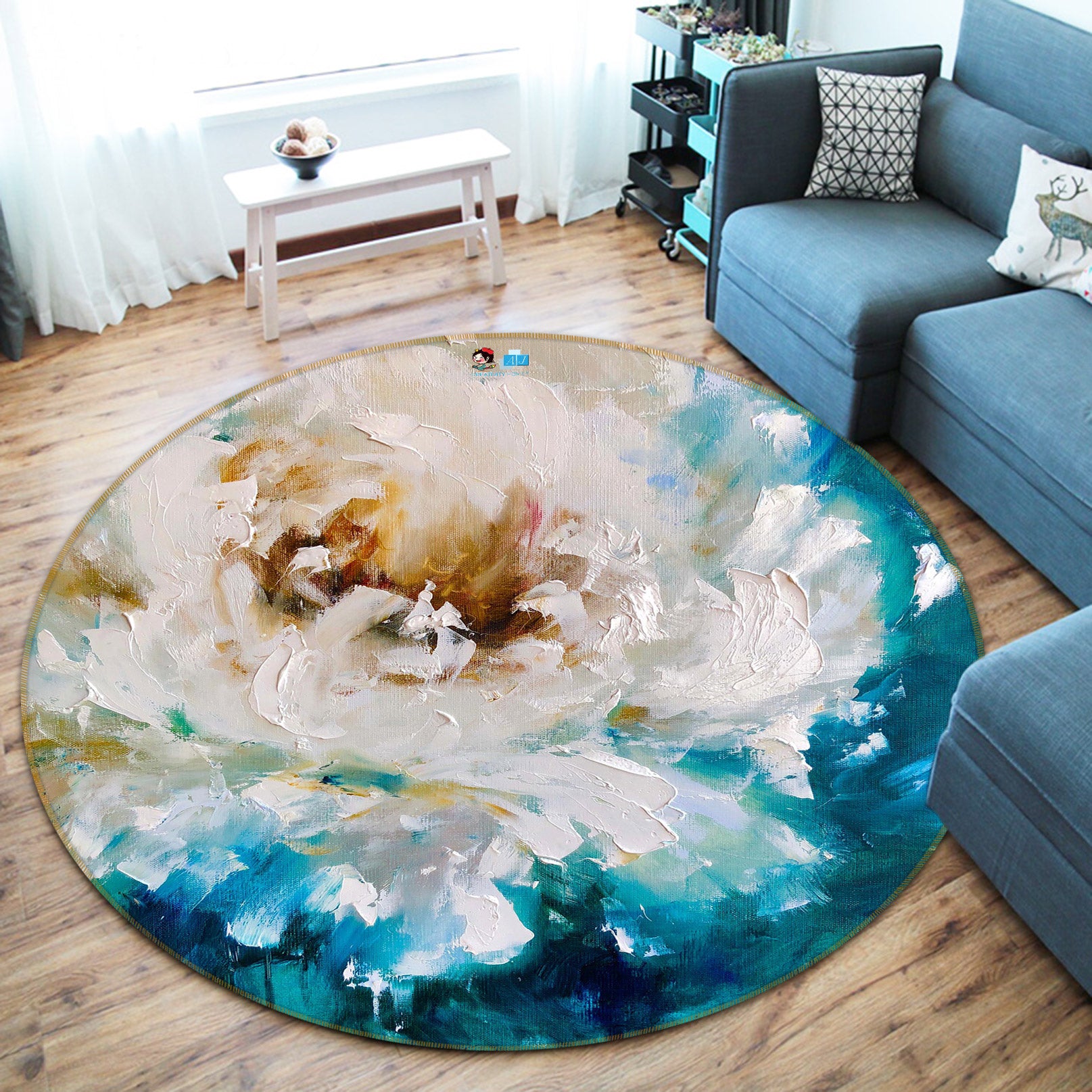 3D Painted Flowers 774 Skromova Marina Rug Round Non Slip Rug Mat