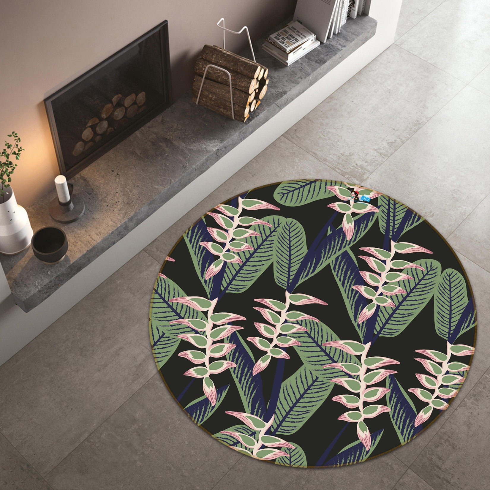 3D Leaves Pattern 10514 Kashmira Jayaprakash Rug Round Non Slip Rug Mat