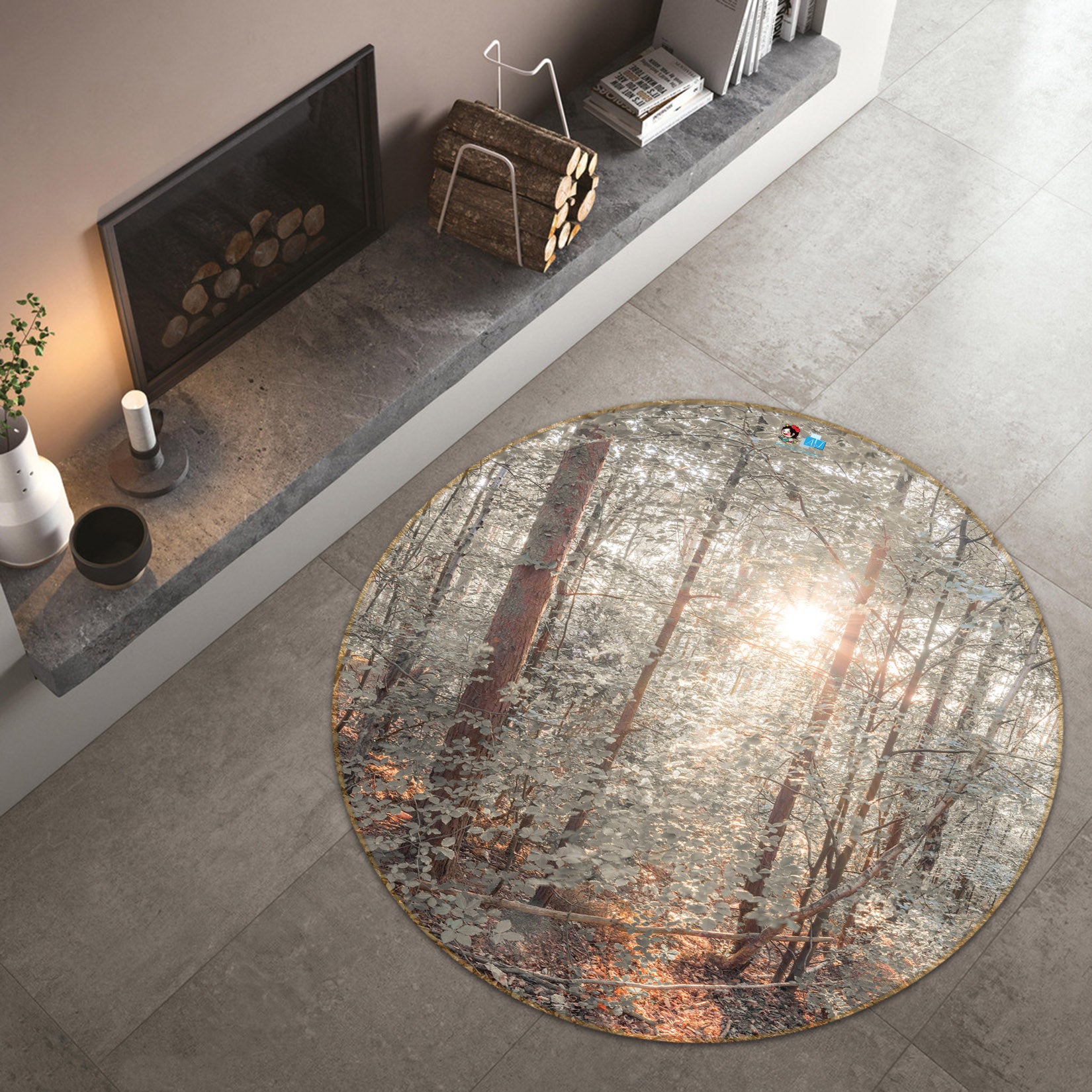 3D Sunlight Trees 7347 Assaf Frank Rug Round Non Slip Rug Mat