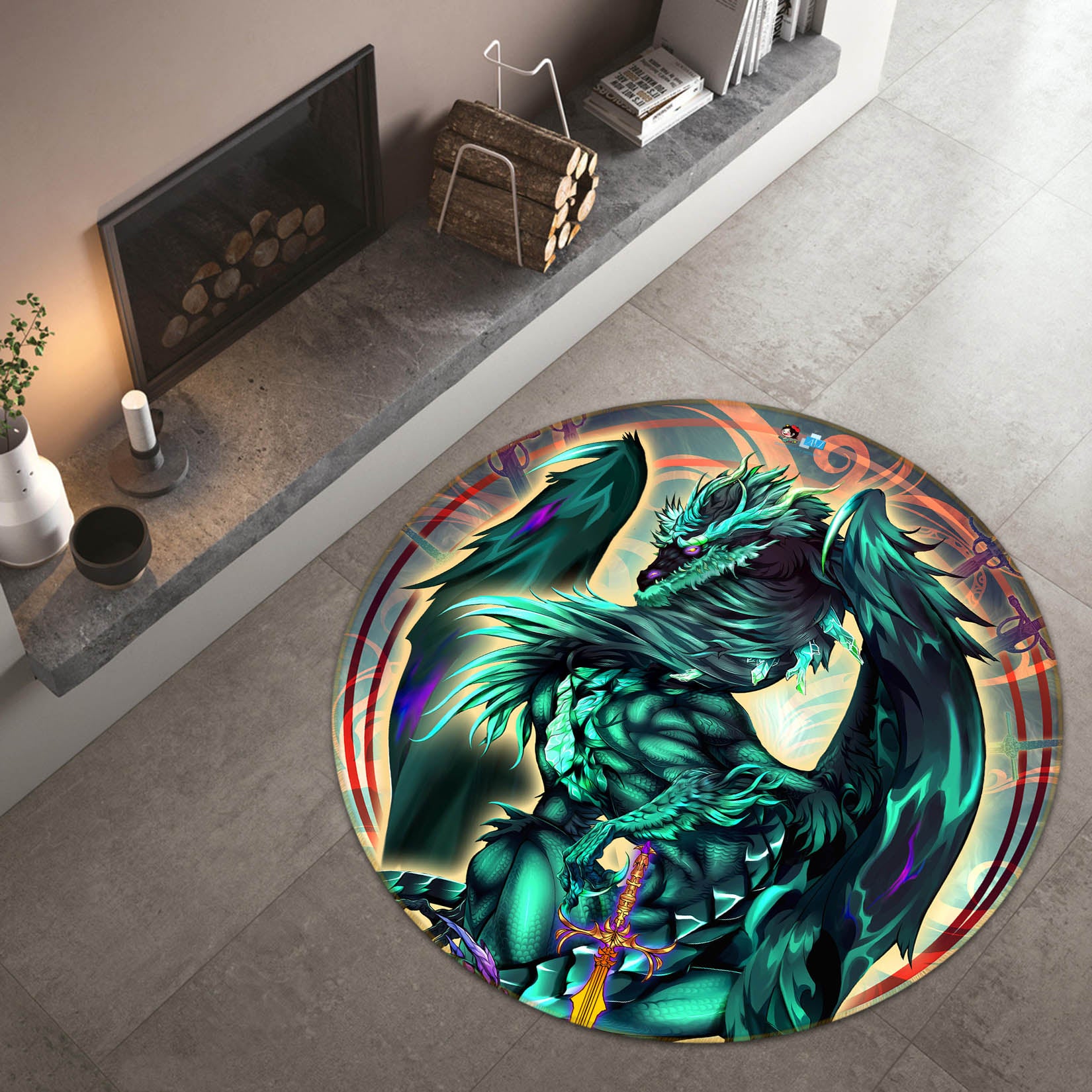 3D Green Dragon 8369 Ruth Thompson Rug Round Non Slip Rug Mat