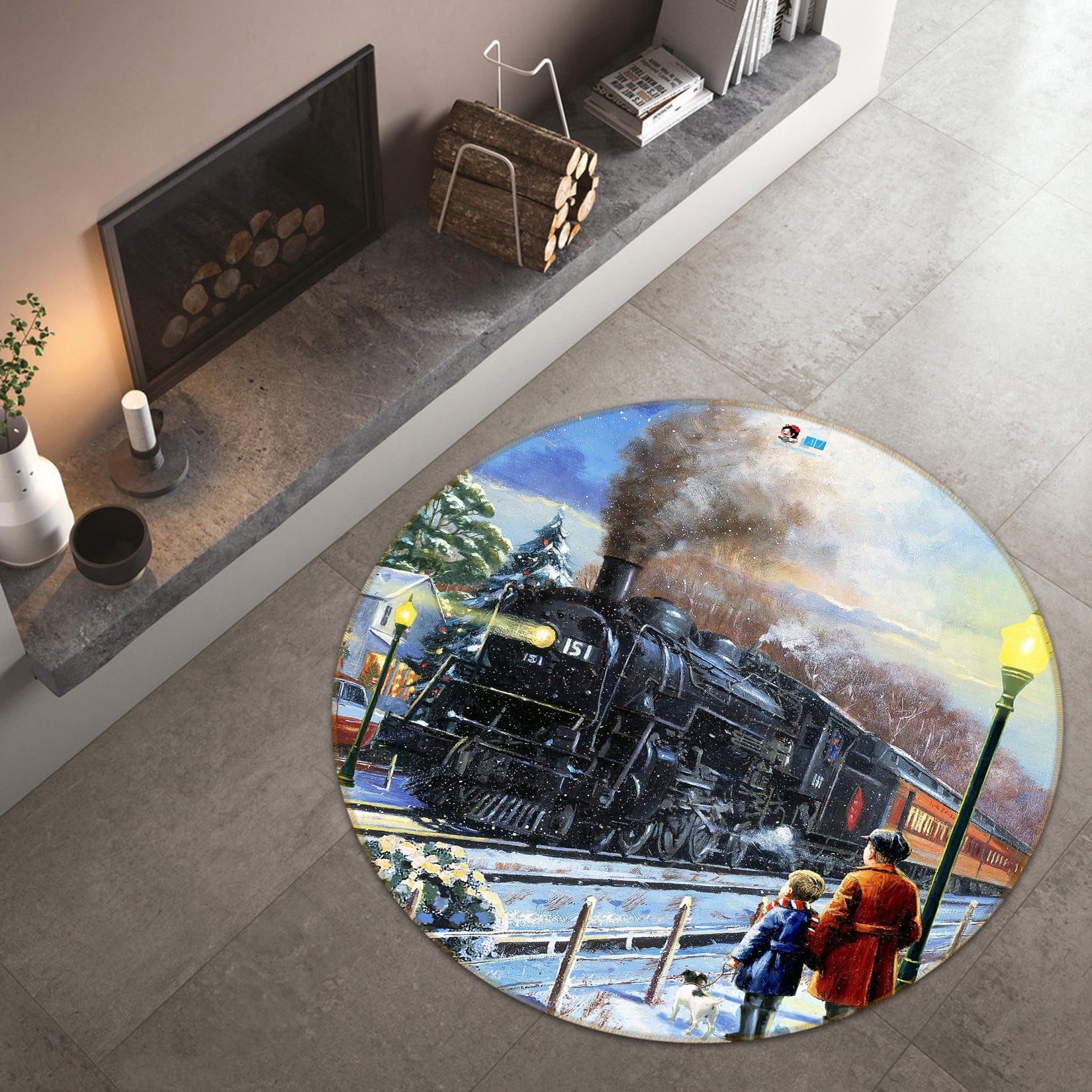 3D Train Railway 057 Kevin Walsh Rug Round Non Slip Rug Mat