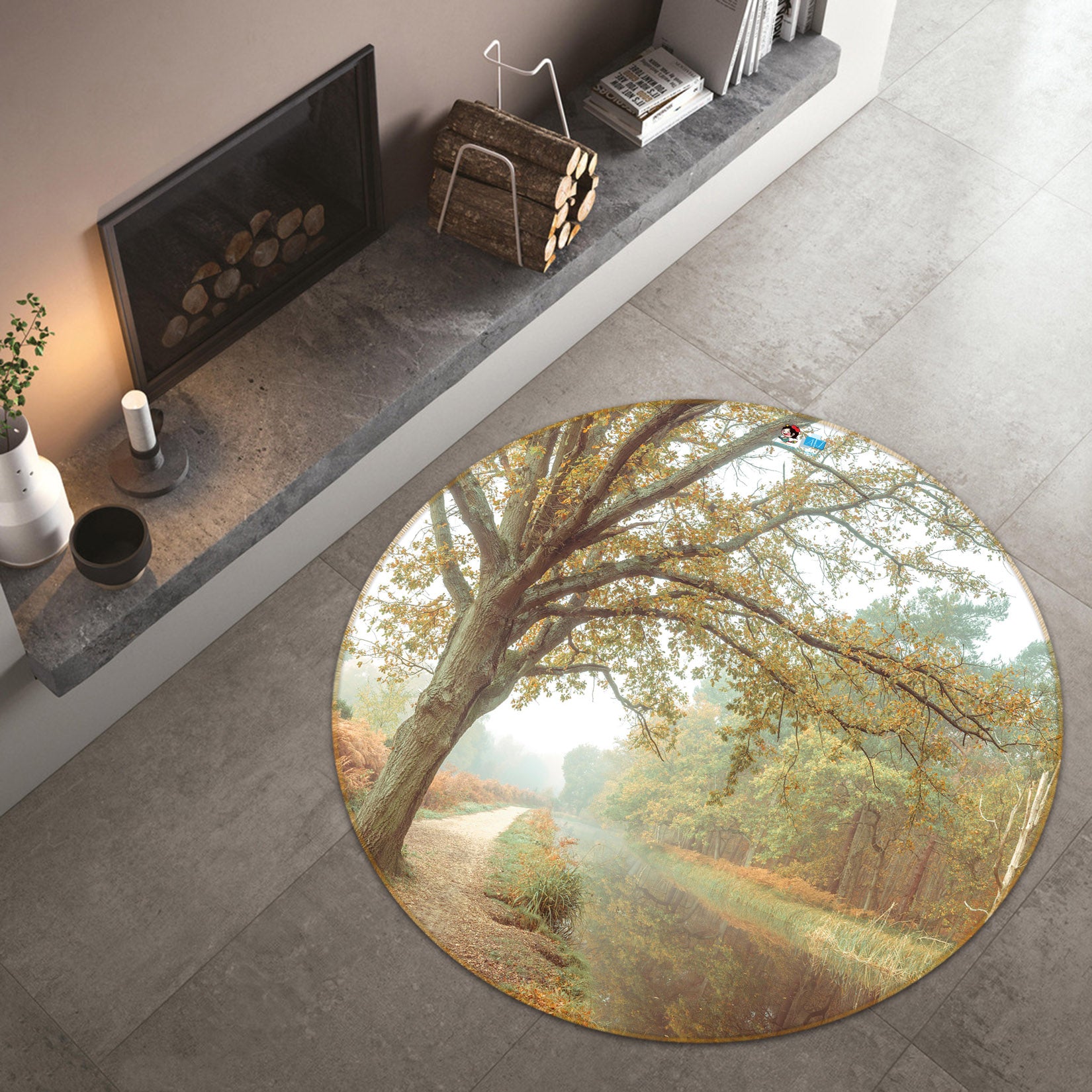 3D Forest Path 7352 Assaf Frank Rug Round Non Slip Rug Mat