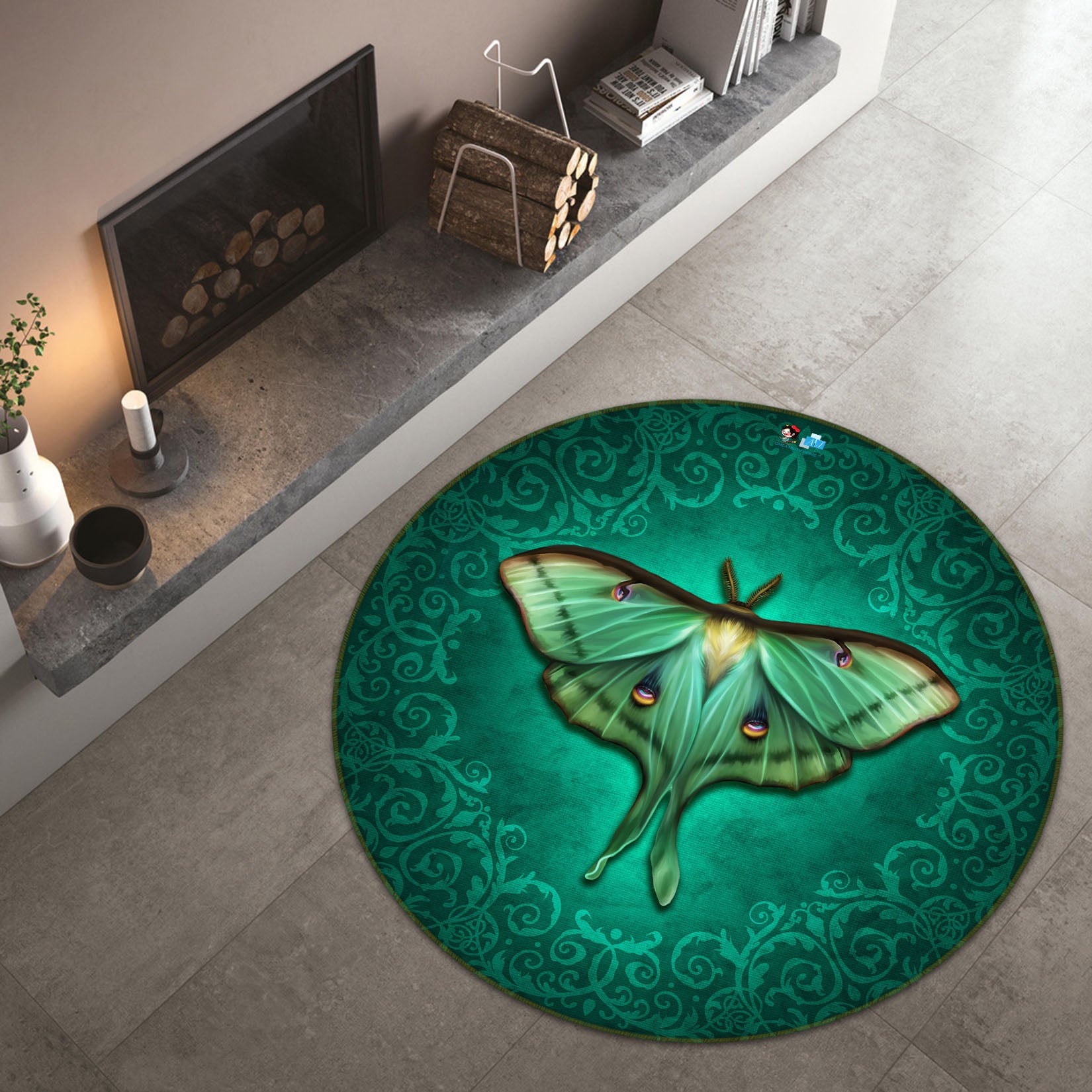 3D Green Butterfly 8894 Brigid Ashwood Rug Round Non Slip Rug Mat