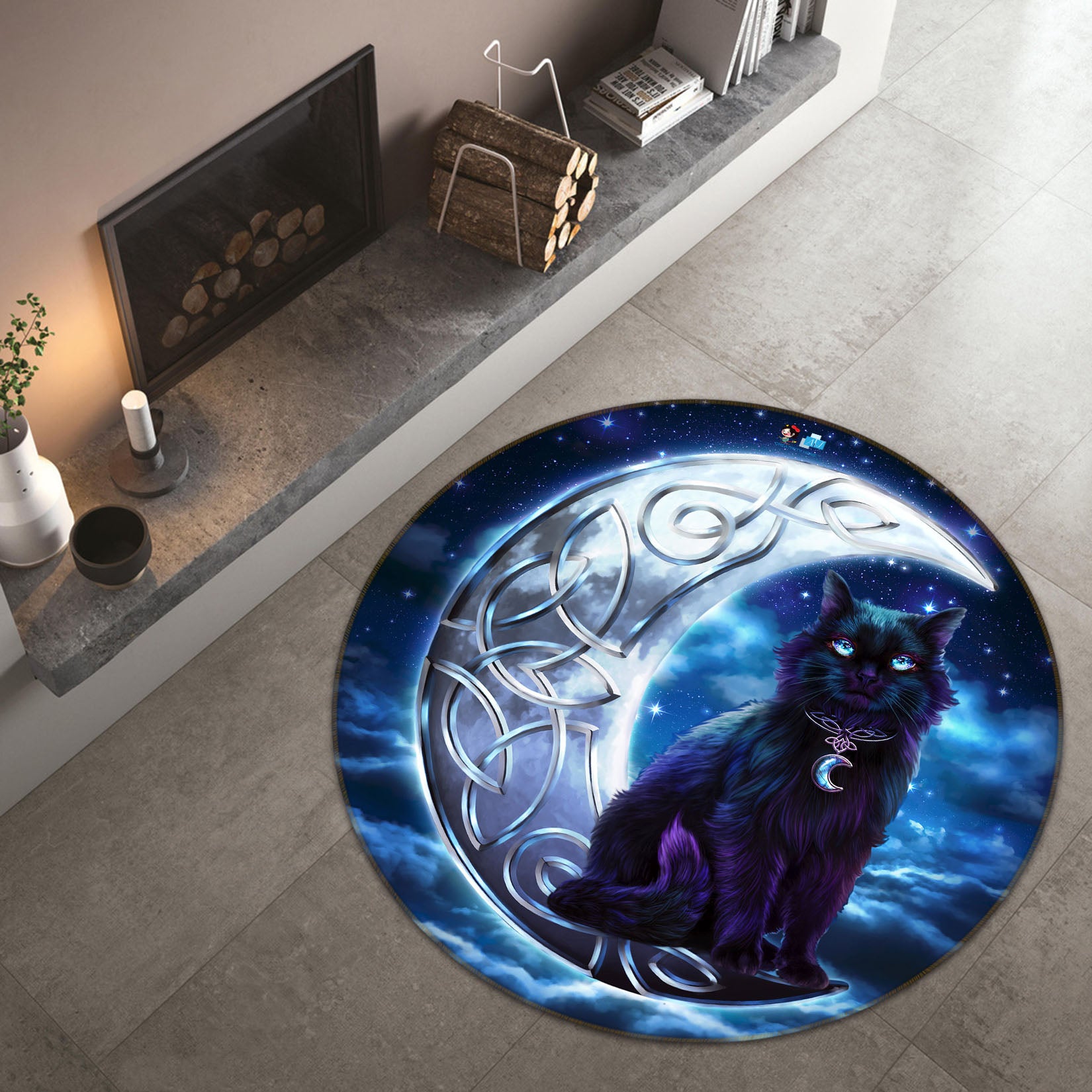 3D Moon Cat 8895 Brigid Ashwood Rug Round Non Slip Rug Mat