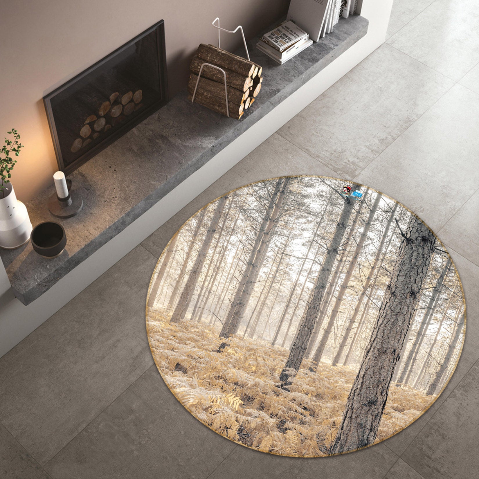 3D Trunk Leaves 7370 Assaf Frank Rug Round Non Slip Rug Mat