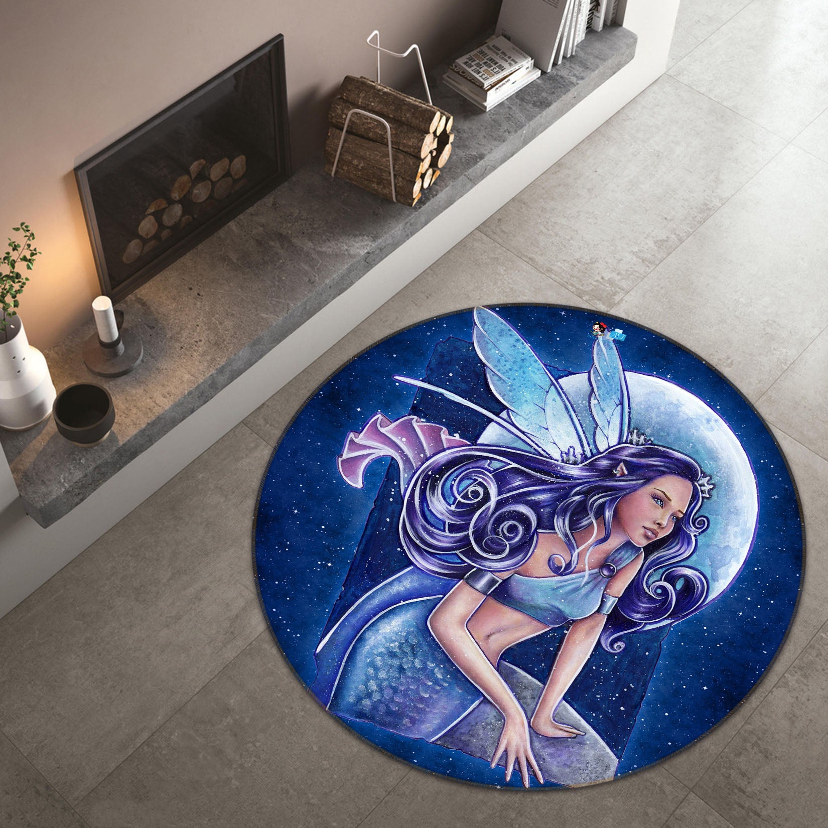 3D Moon Mermaid 8875 Brigid Ashwood Rug Round Non Slip Rug Mat