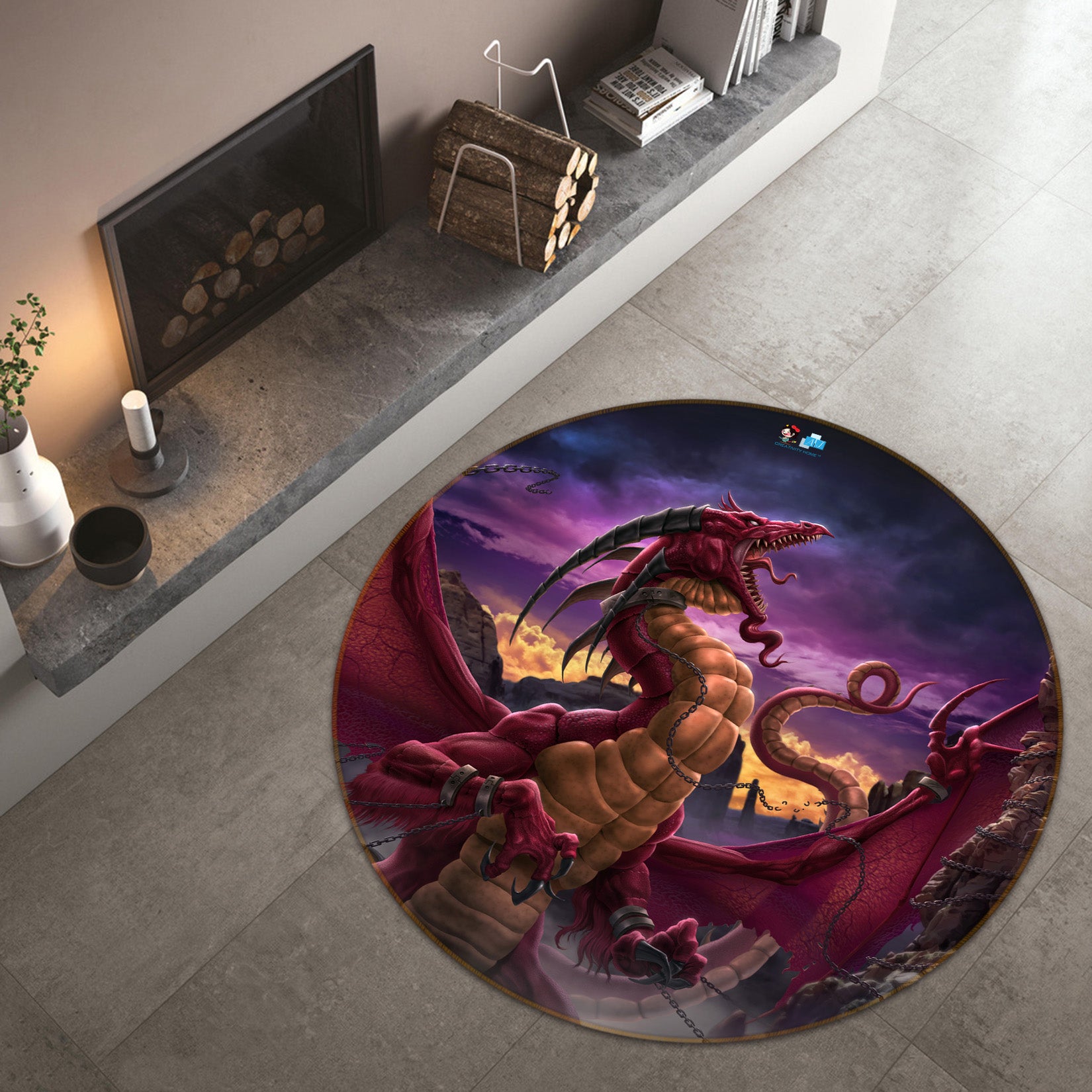 3D Red Purple Dragon 4160 Tom Wood Rug Round Non Slip Rug Mat