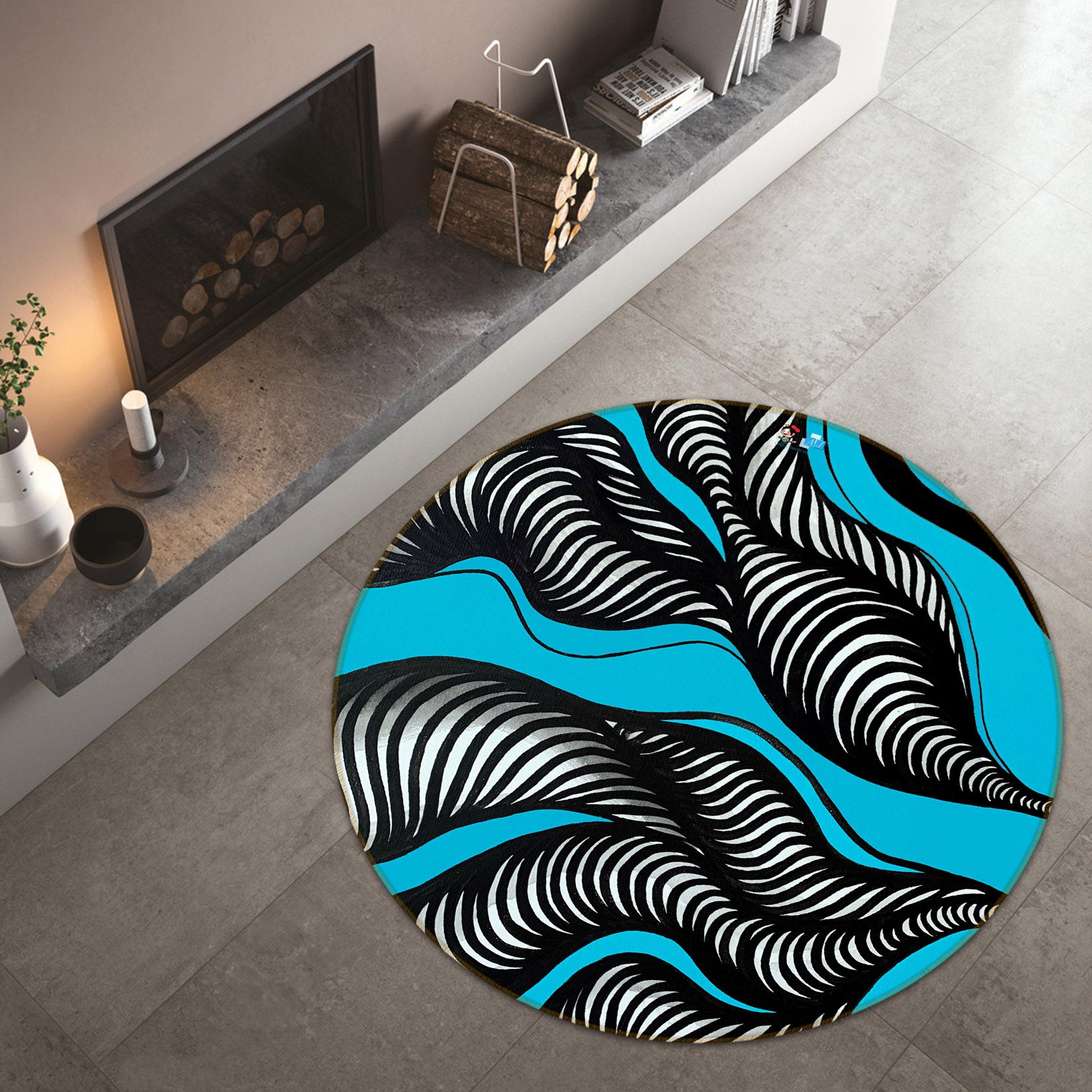 3D Black Vortex 8239 Jacqueline Reynoso Rug Round Non Slip Rug Mat