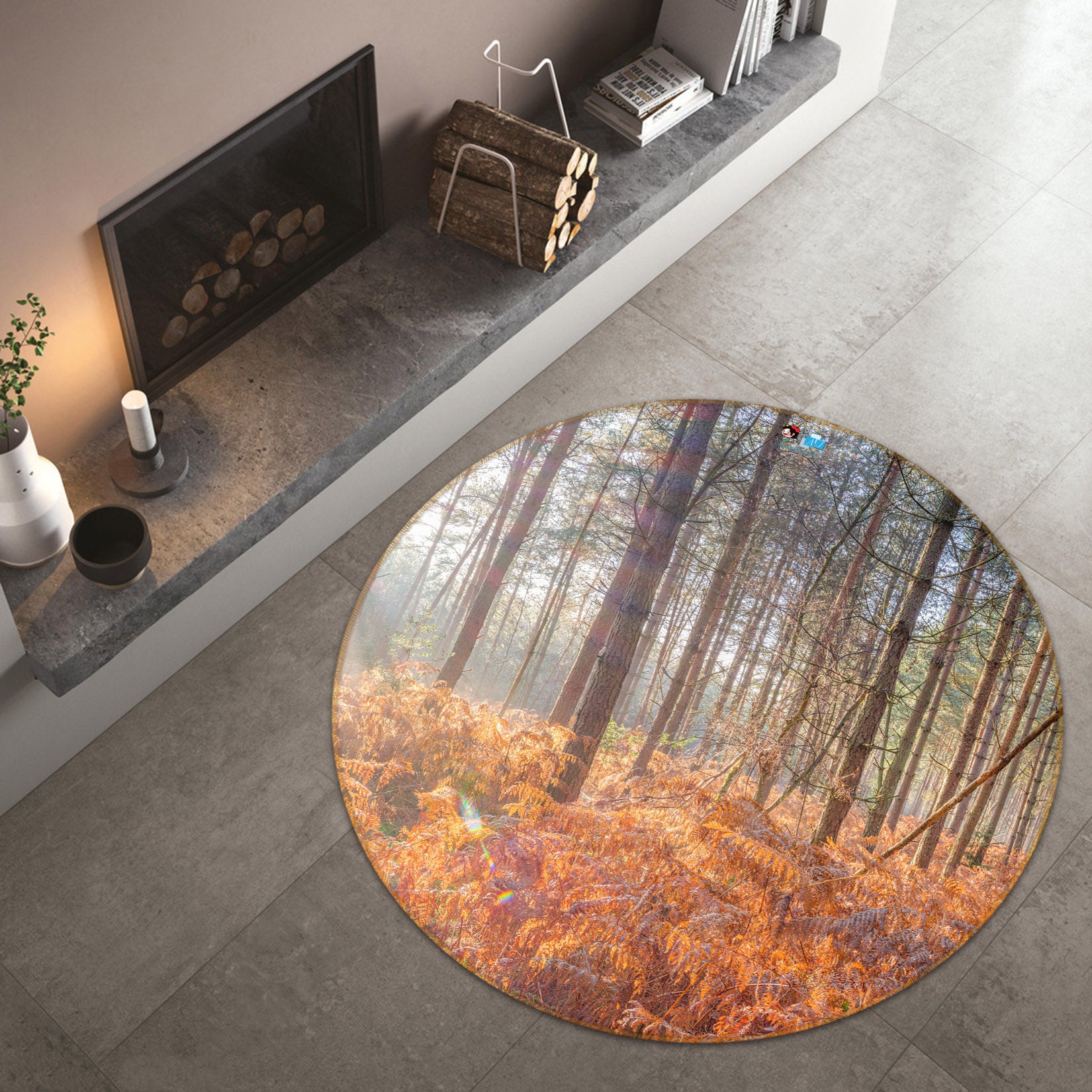 3D Yellow Leaves 7374 Assaf Frank Rug Round Non Slip Rug Mat