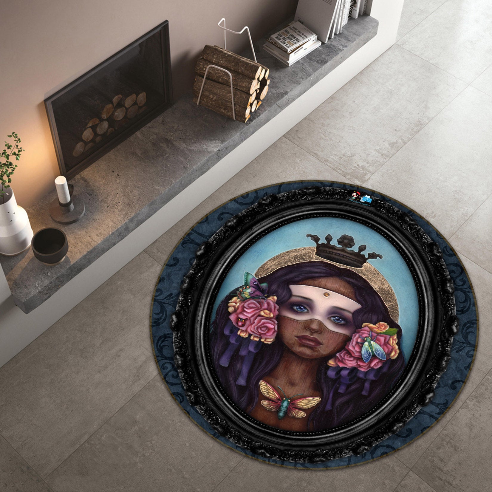 3D Woman Picture Frame 8902 Brigid Ashwood Rug Round Non Slip Rug Mat