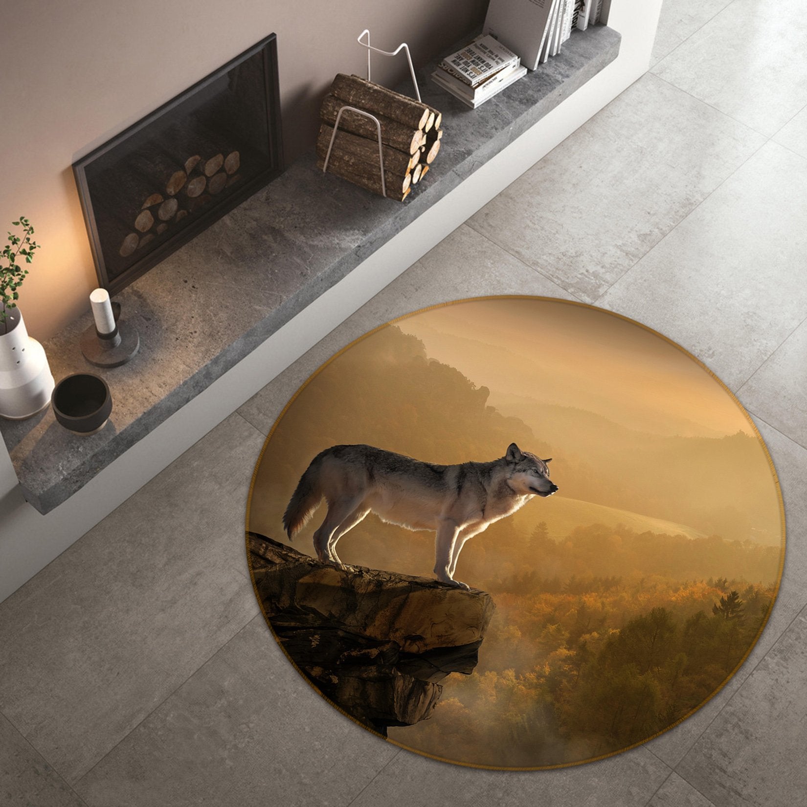 3D Mountain Wolf 111 Animal Round Non Slip Rug Mat Mat AJ Creativity Home 