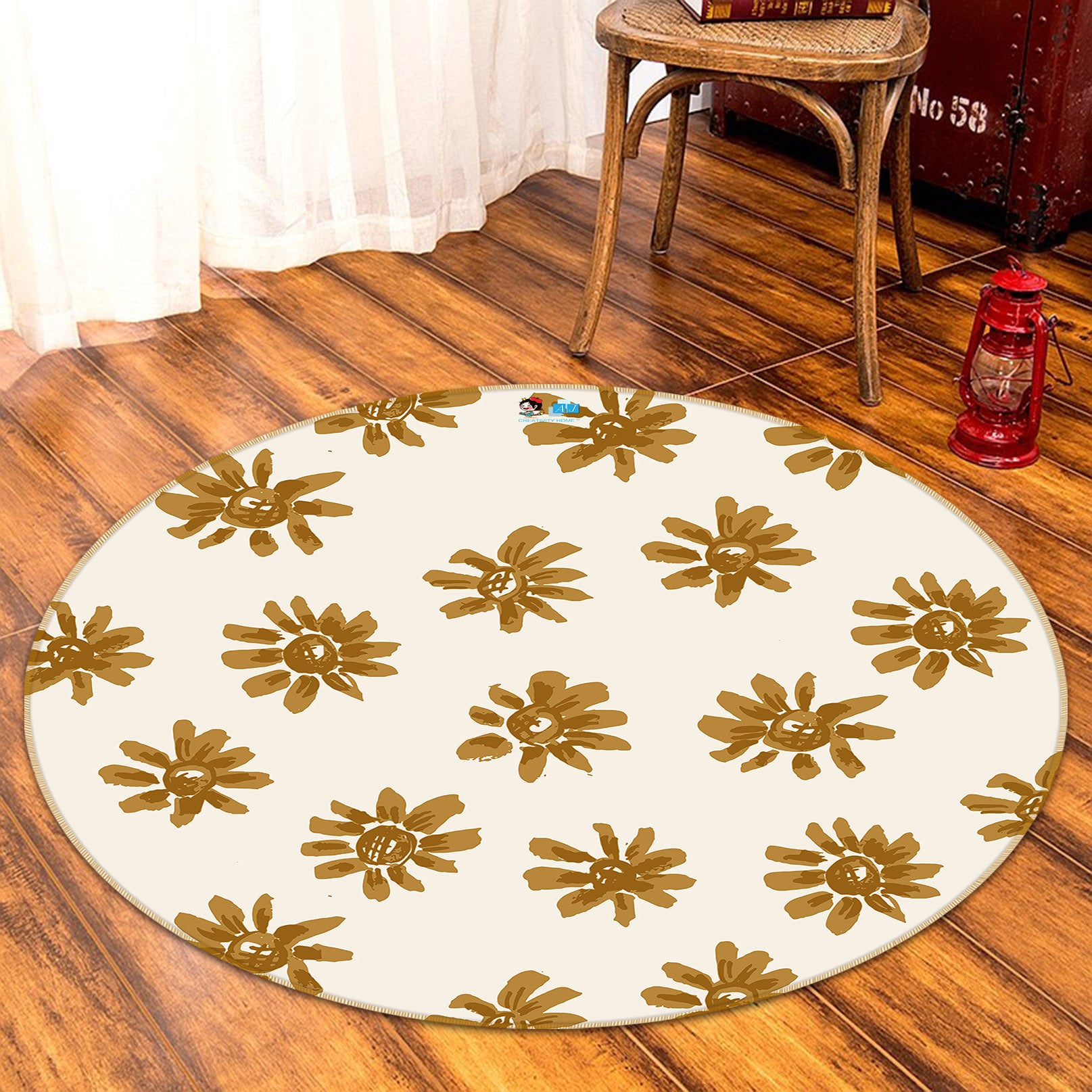 3D Brown Flowers 10568 Kashmira Jayaprakash Rug Round Non Slip Rug Mat