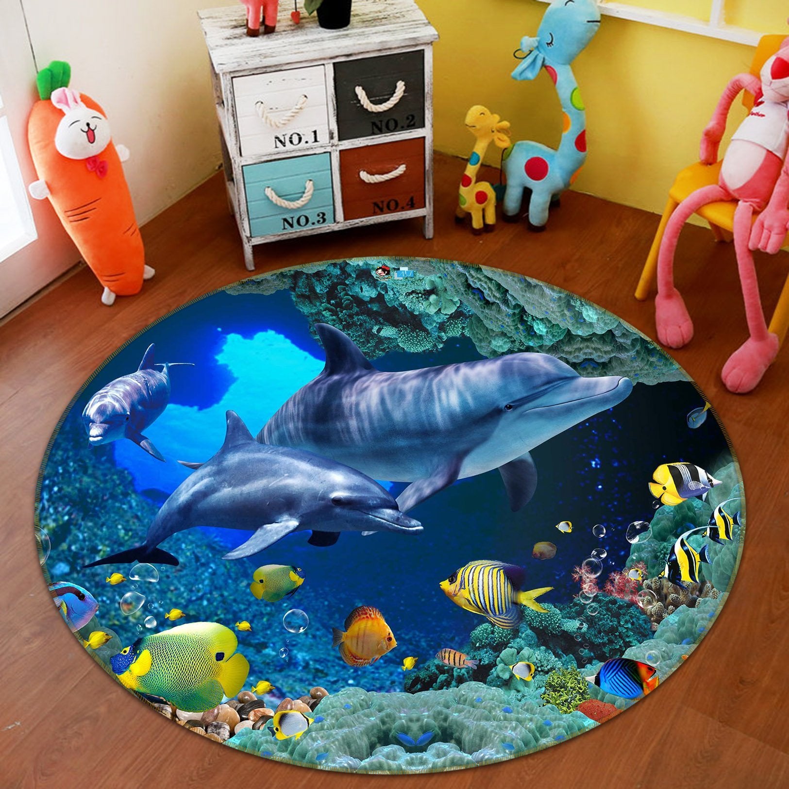 3D Bubble Dolphin 044 Round Non Slip Rug Mat Mat AJ Creativity Home 