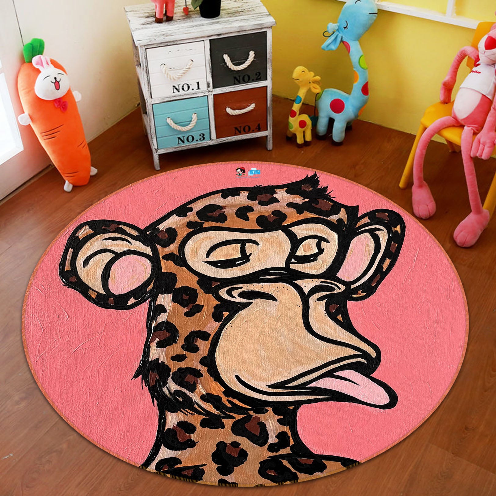 3D Giraffe Monkey 8241 Jacqueline Reynoso Rug Round Non Slip Rug Mat