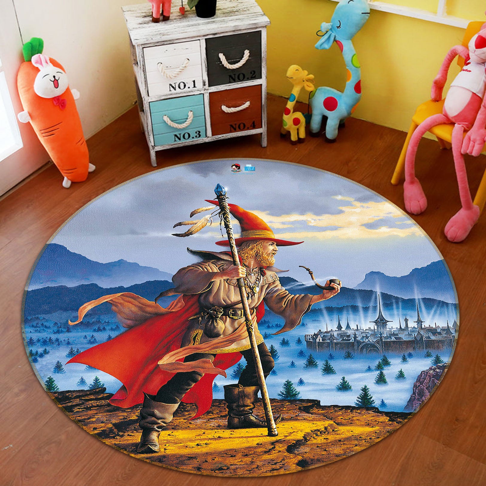 3D Snow Pointed Hat Man 6082 Ciruelo Rug Round Non Slip Rug Mat