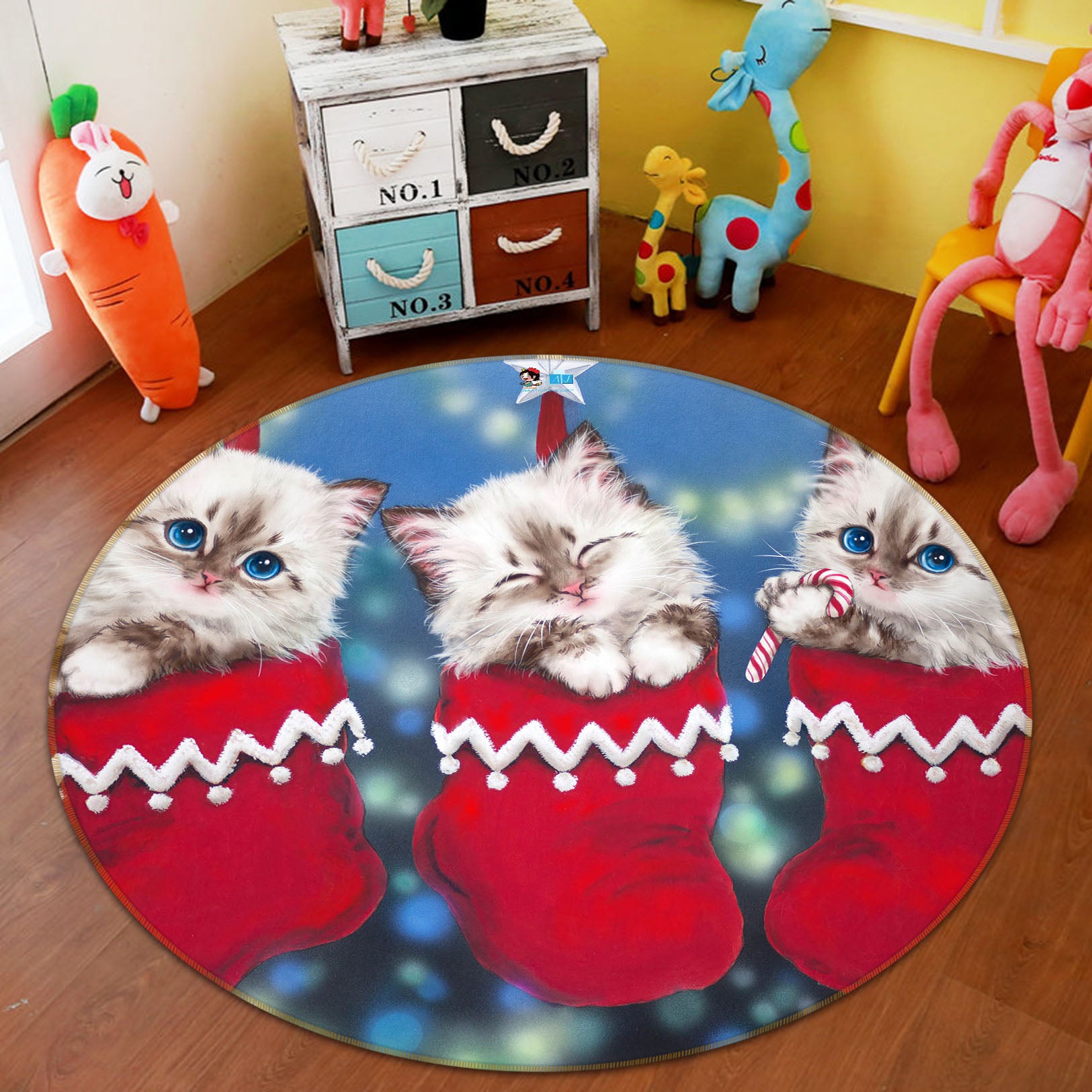 3D Red Shoe Cat 6020 Kayomi Harai Rug Round Non Slip Rug Mat