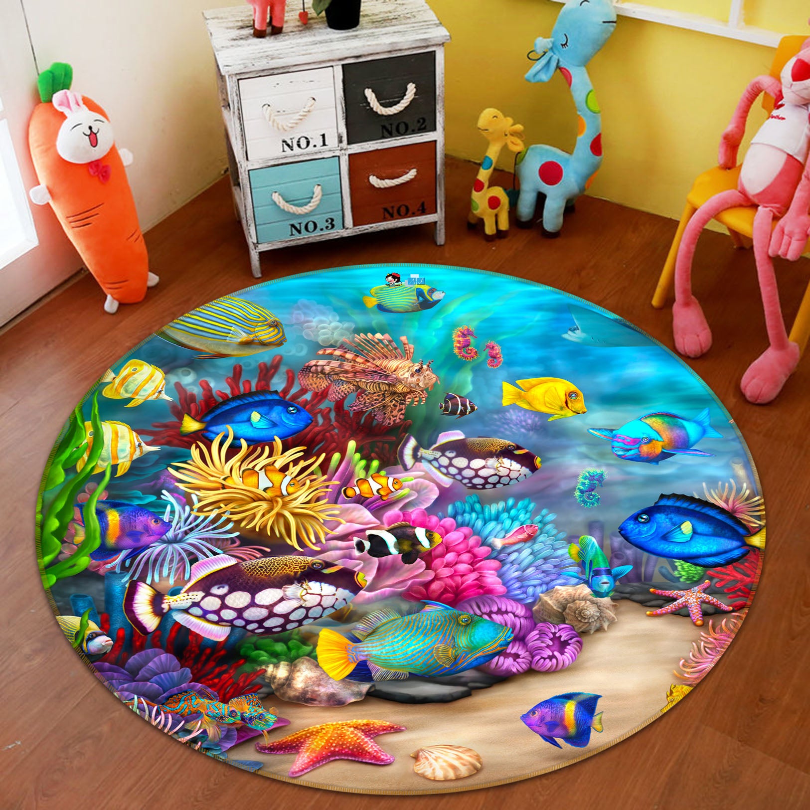 3D Colorful Fish Coral 8919 Brigid Ashwood Rug Round Non Slip Rug Mat