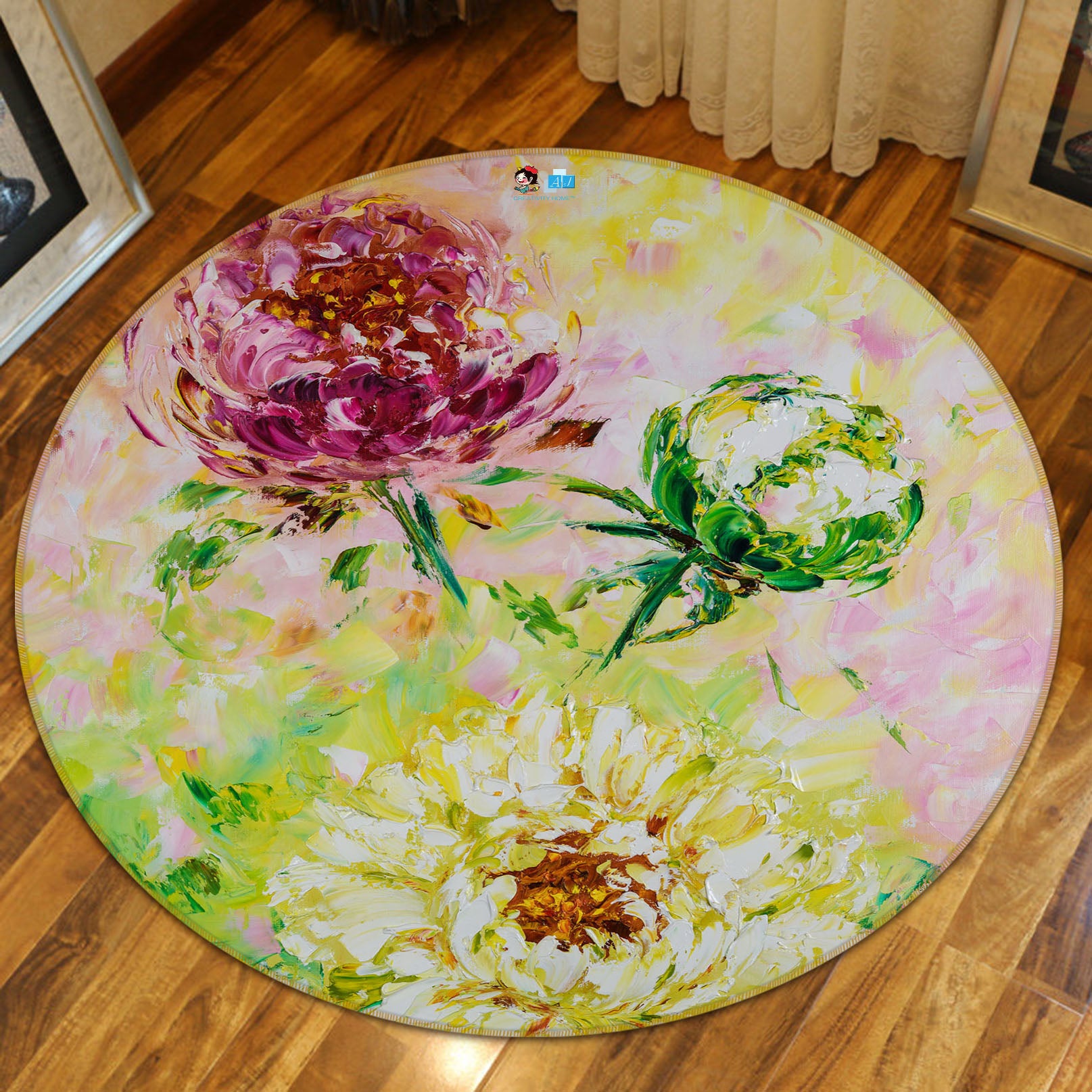 3D Painted Chrysanthemum 878 Skromova Marina Rug Round Non Slip Rug Mat