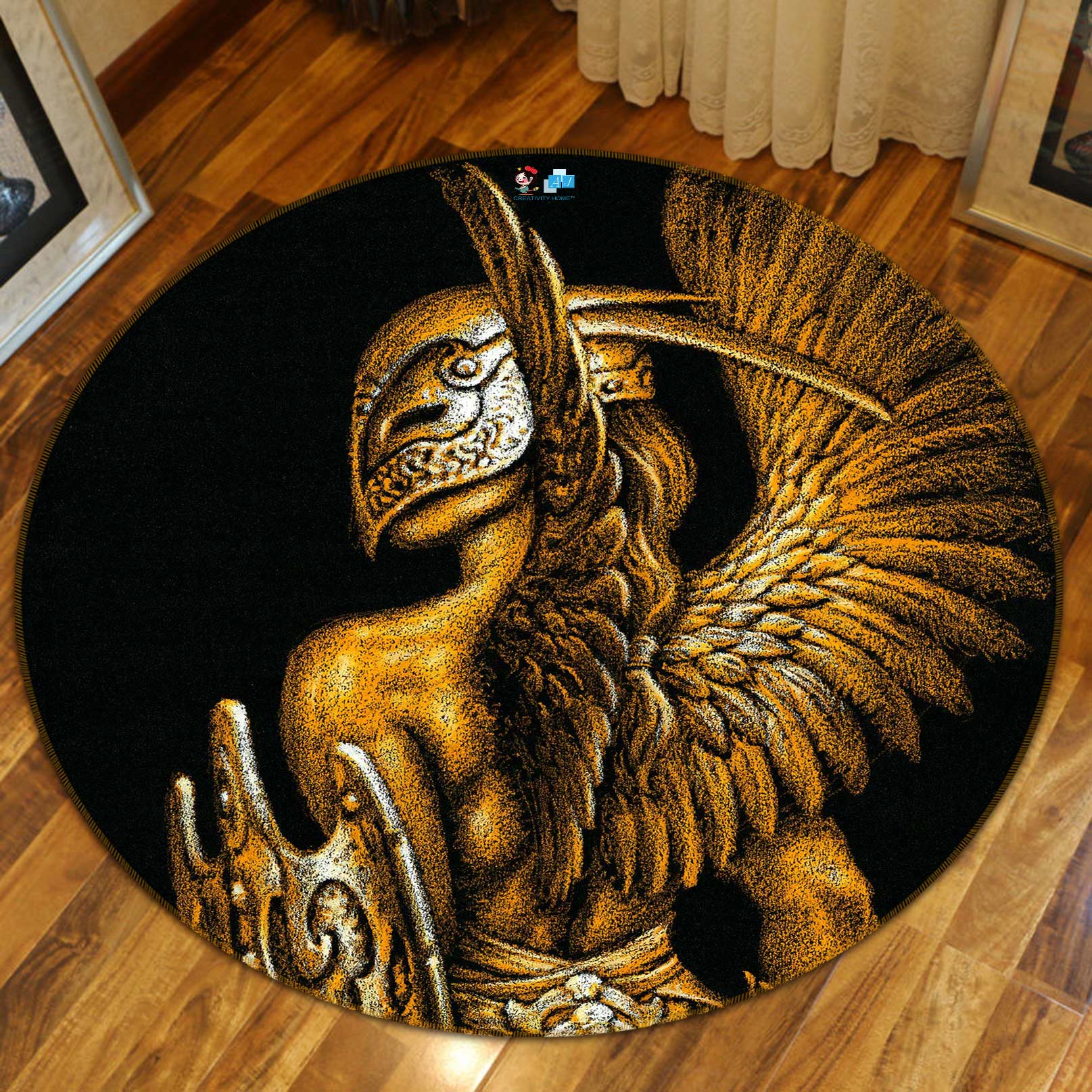 3D Metallic Wing Mask Man 6105 Ciruelo Rug Round Non Slip Rug Mat