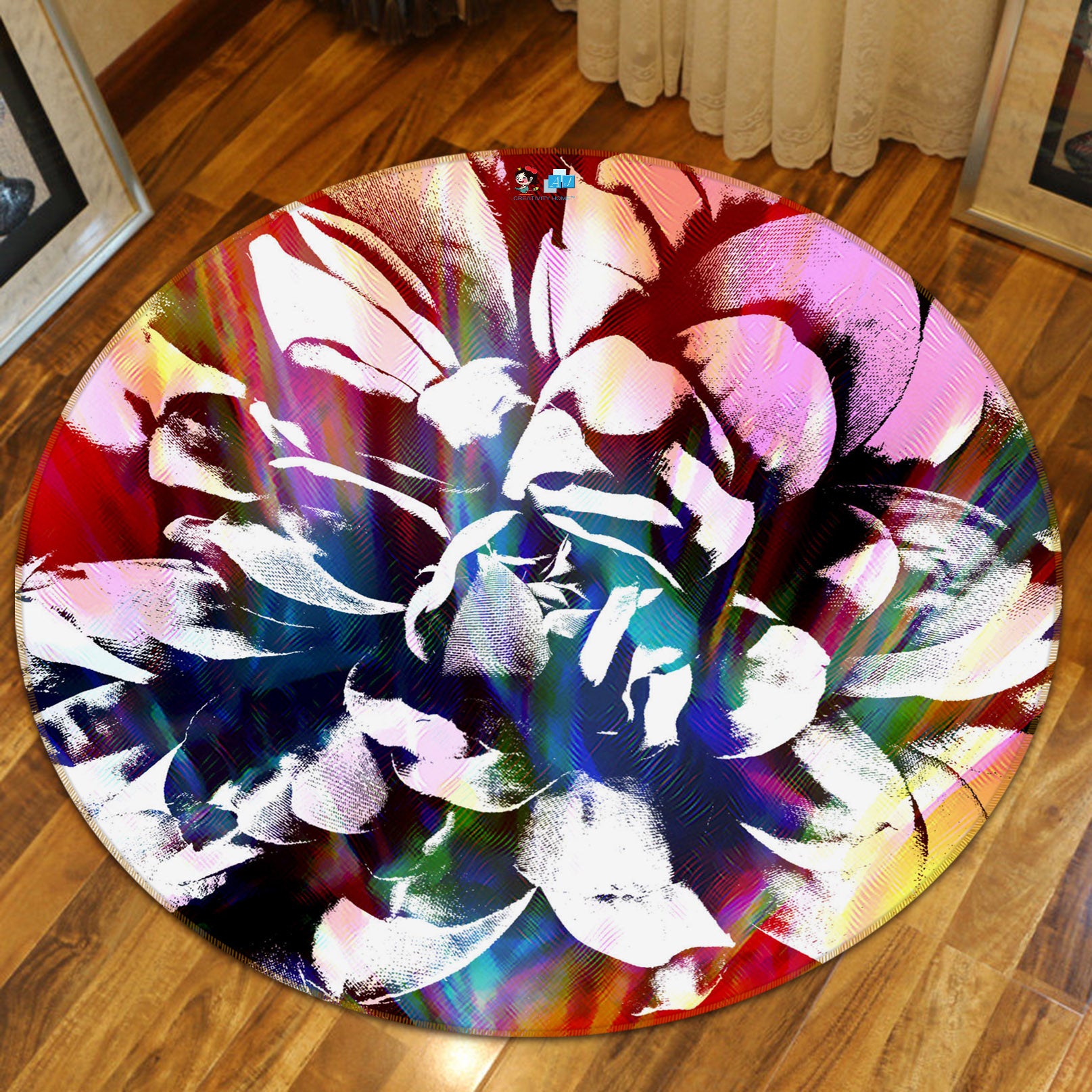 3D Flower Pattern 191108 Shandra Smith Rug Round Non Slip Rug Mat