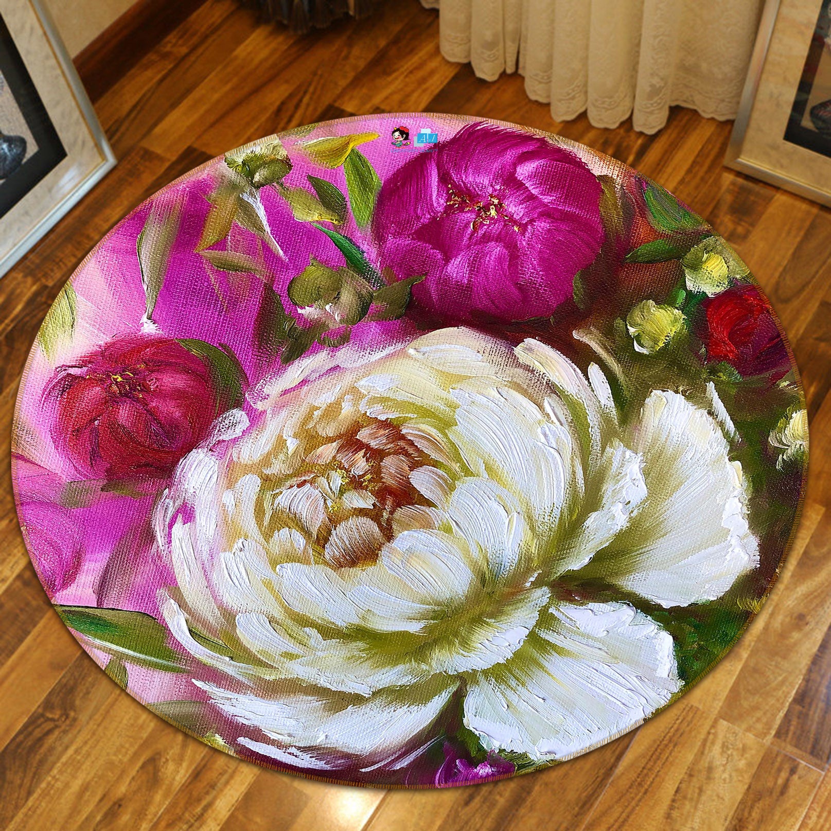 3D Hand Painted Flowers 924 Skromova Marina Rug Round Non Slip Rug Mat