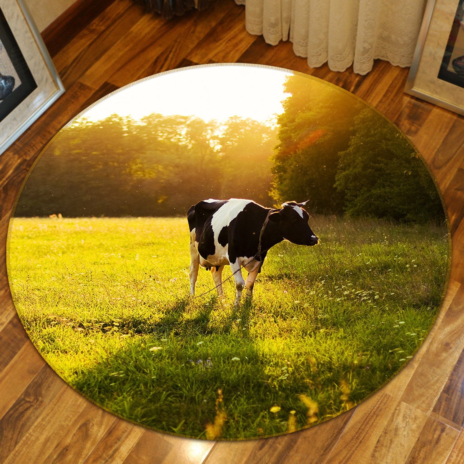 3D Forest Sunshine Cow 080 Animal Round Non Slip Rug Mat Mat AJ Creativity Home 