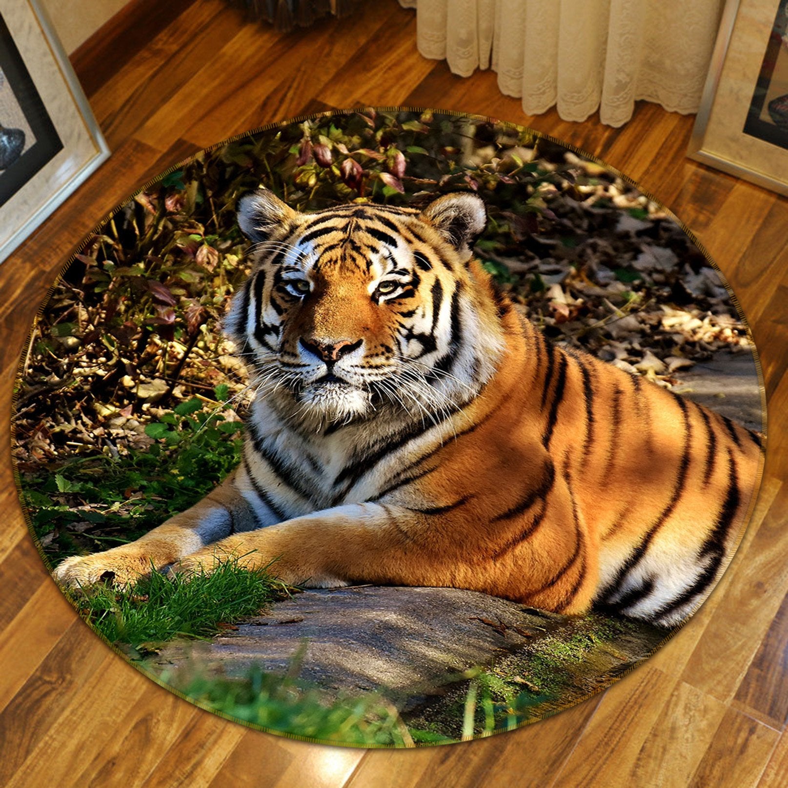 3D Tiger 105 Animal Round Non Slip Rug Mat Mat AJ Creativity Home 