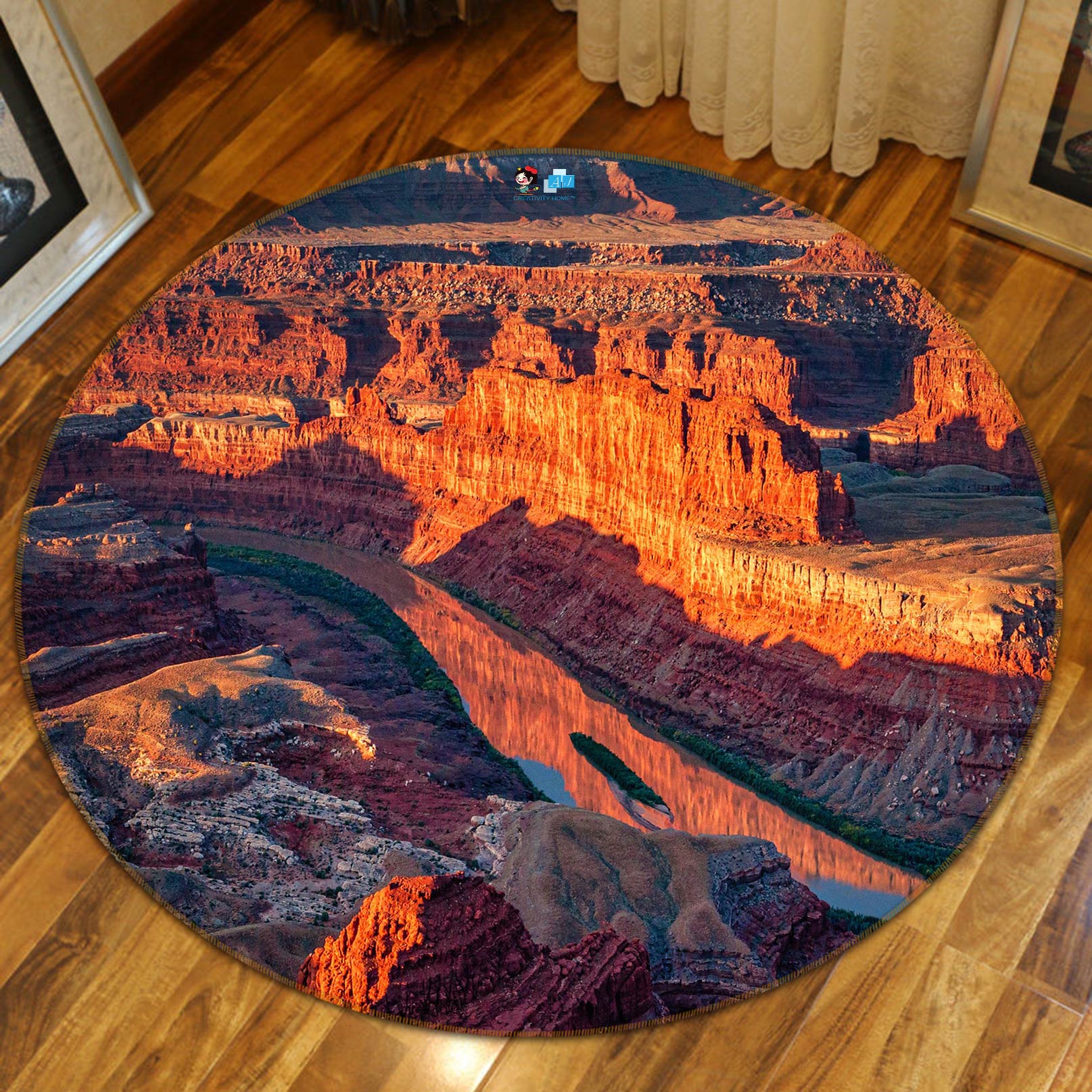 3D Mountain River 5015 Beth Sheridan Rug Round Non Slip Rug Mat