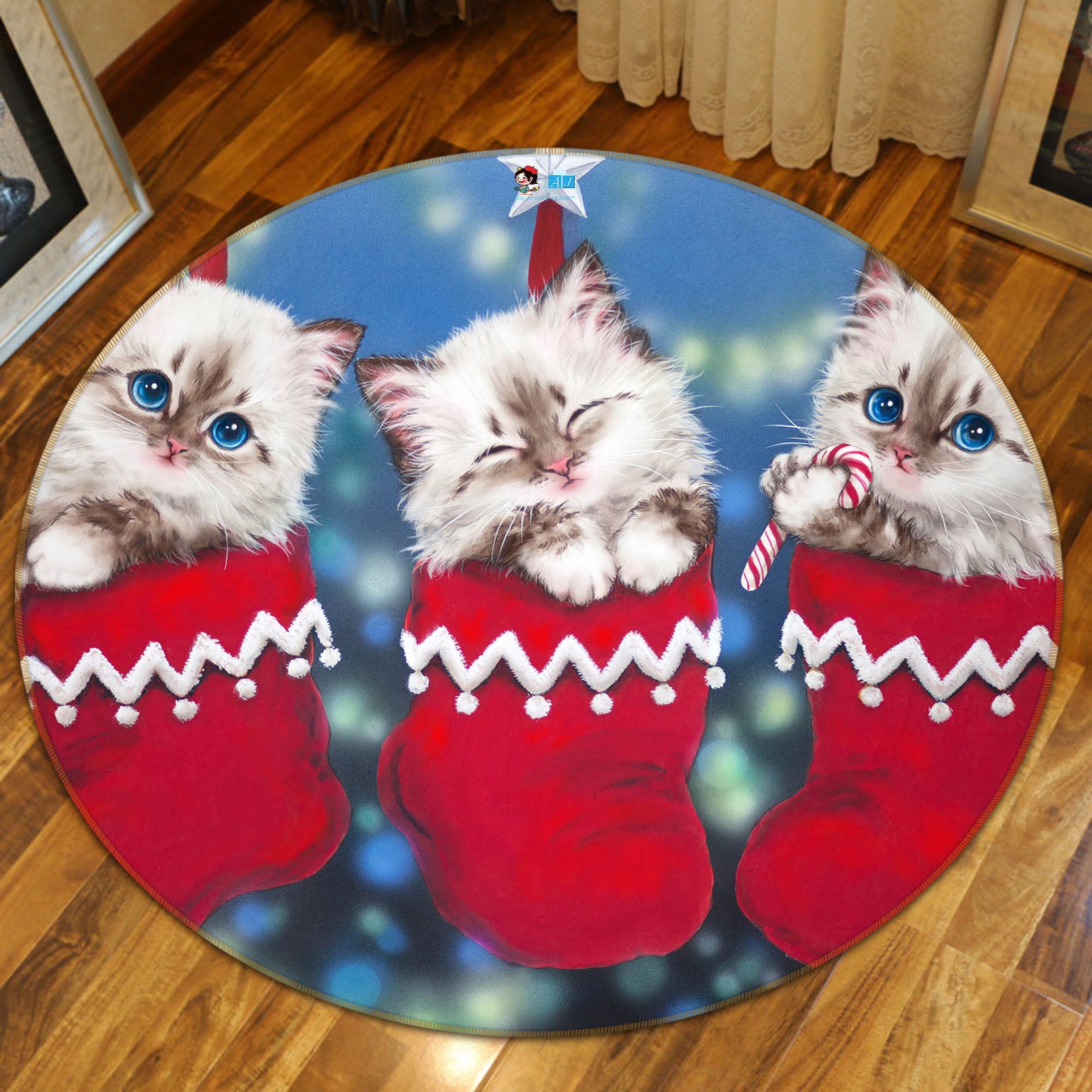 3D Red Shoe Cat 6020 Kayomi Harai Rug Round Non Slip Rug Mat