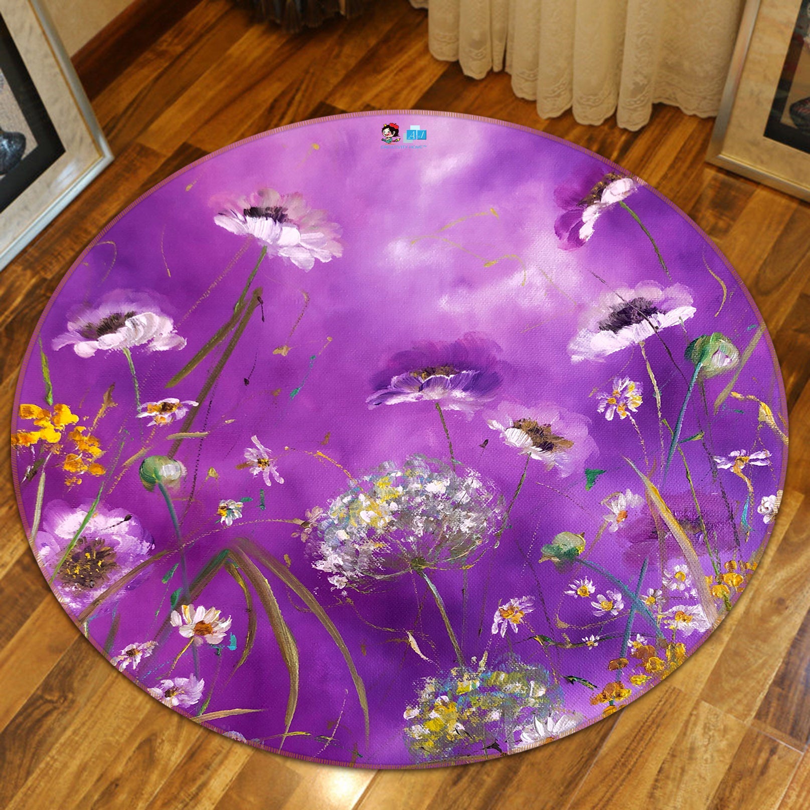 3D Purple Flower 836 Skromova Marina Rug Round Non Slip Rug Mat