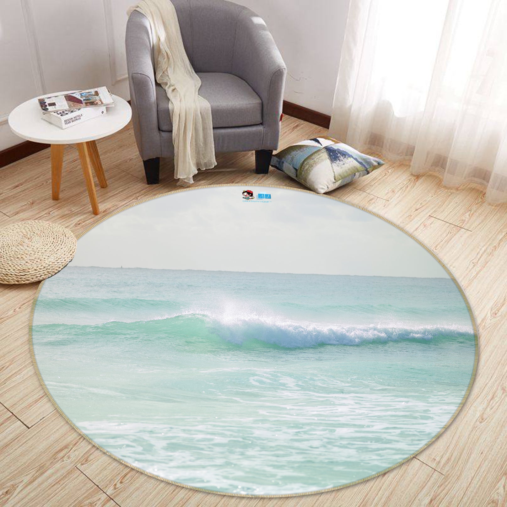 3D Ocean Waves 7535 Assaf Frank Rug Round Non Slip Rug Mat