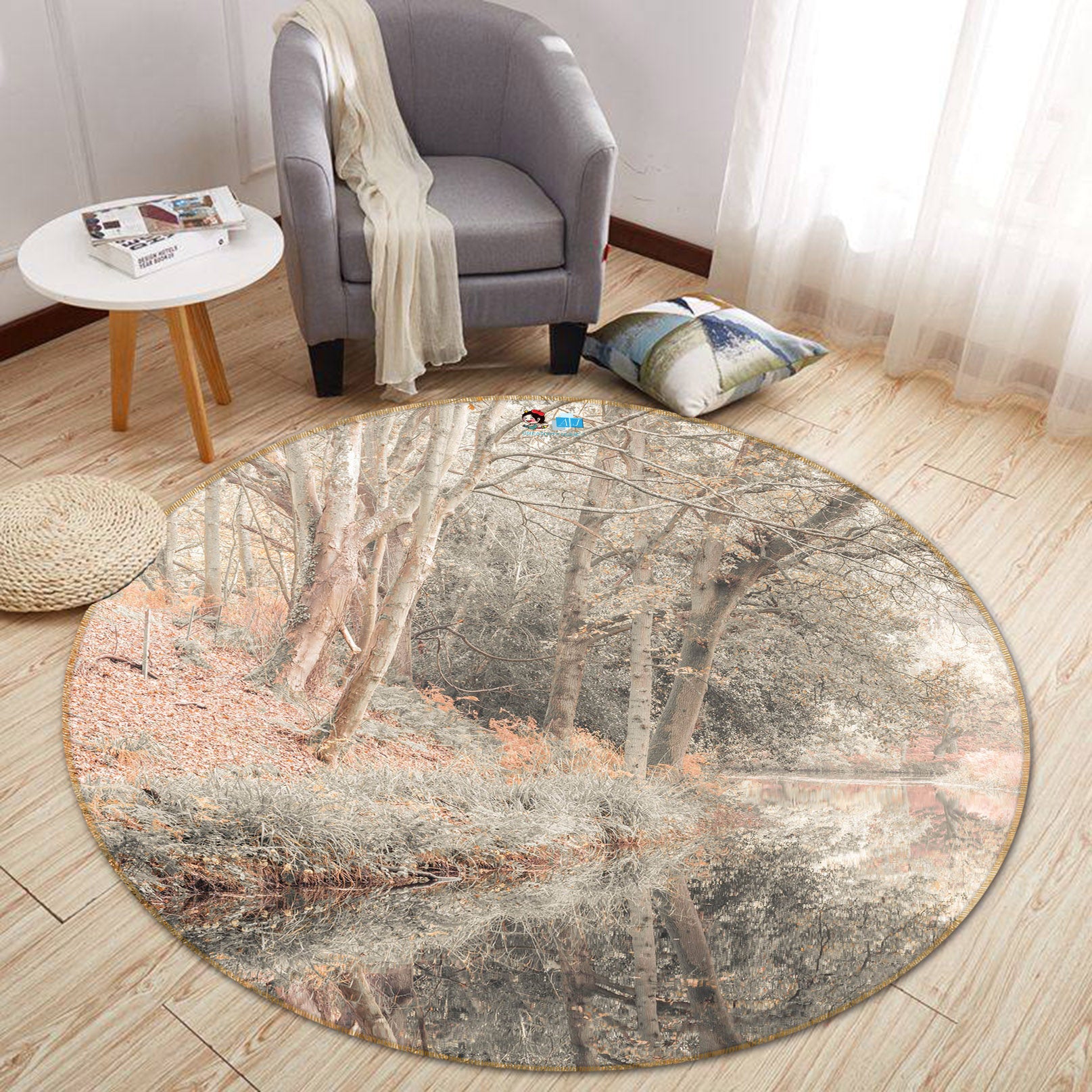 3D Creek Forest 7358 Assaf Frank Rug Round Non Slip Rug Mat