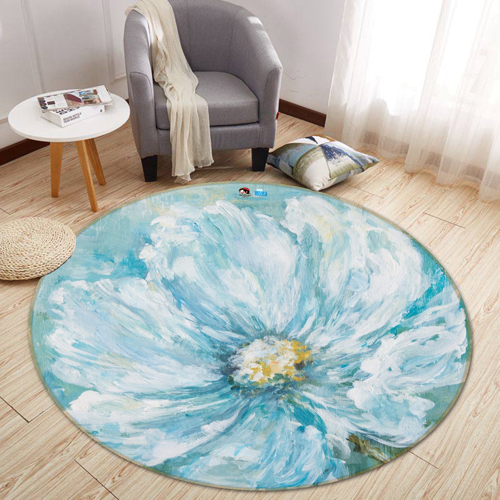 3D Flowers 1147 Debi Coules Rug Round Non Slip Rug Mat