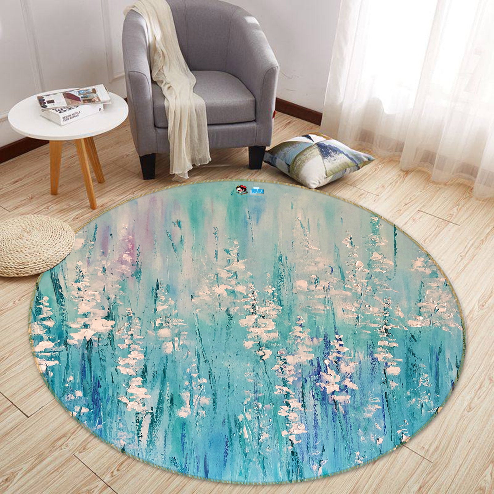 3D White Wildflowers 799 Skromova Marina Rug Round Non Slip Rug Mat