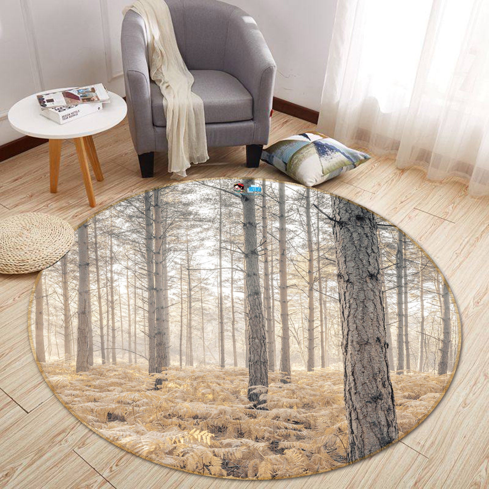 3D Trunk Leaves 7370 Assaf Frank Rug Round Non Slip Rug Mat