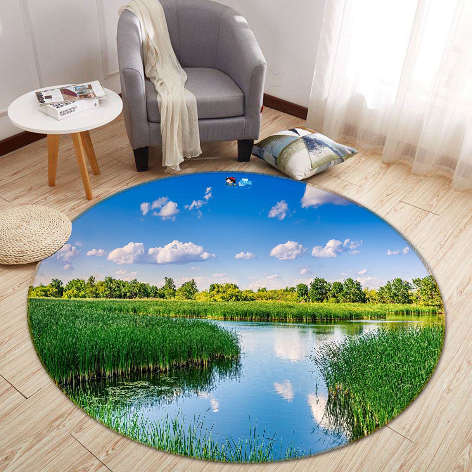 3D Green Grass Lake 5035 Beth Sheridan Rug Round Non Slip Rug Mat