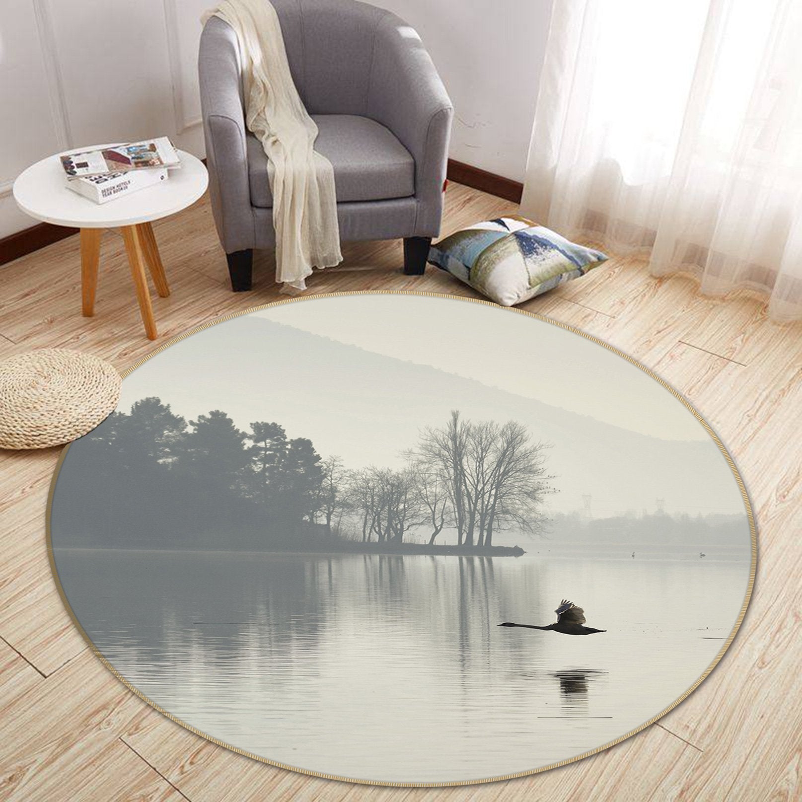 3D Bird Lake 098 Animal Round Non Slip Rug Mat Mat AJ Creativity Home 