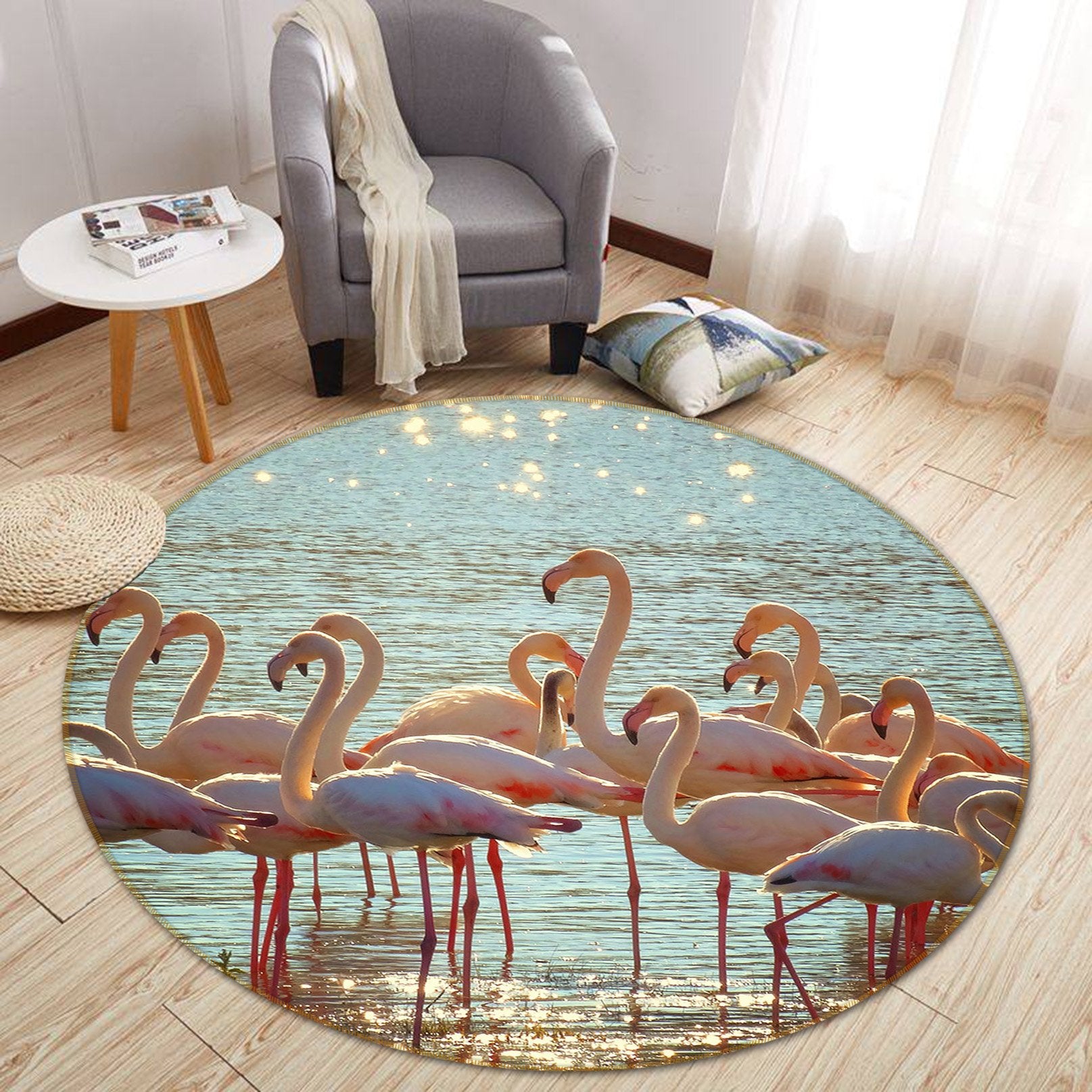 3D Flamingo Group 041 Animal Round Non Slip Rug Mat Mat AJ Creativity Home 