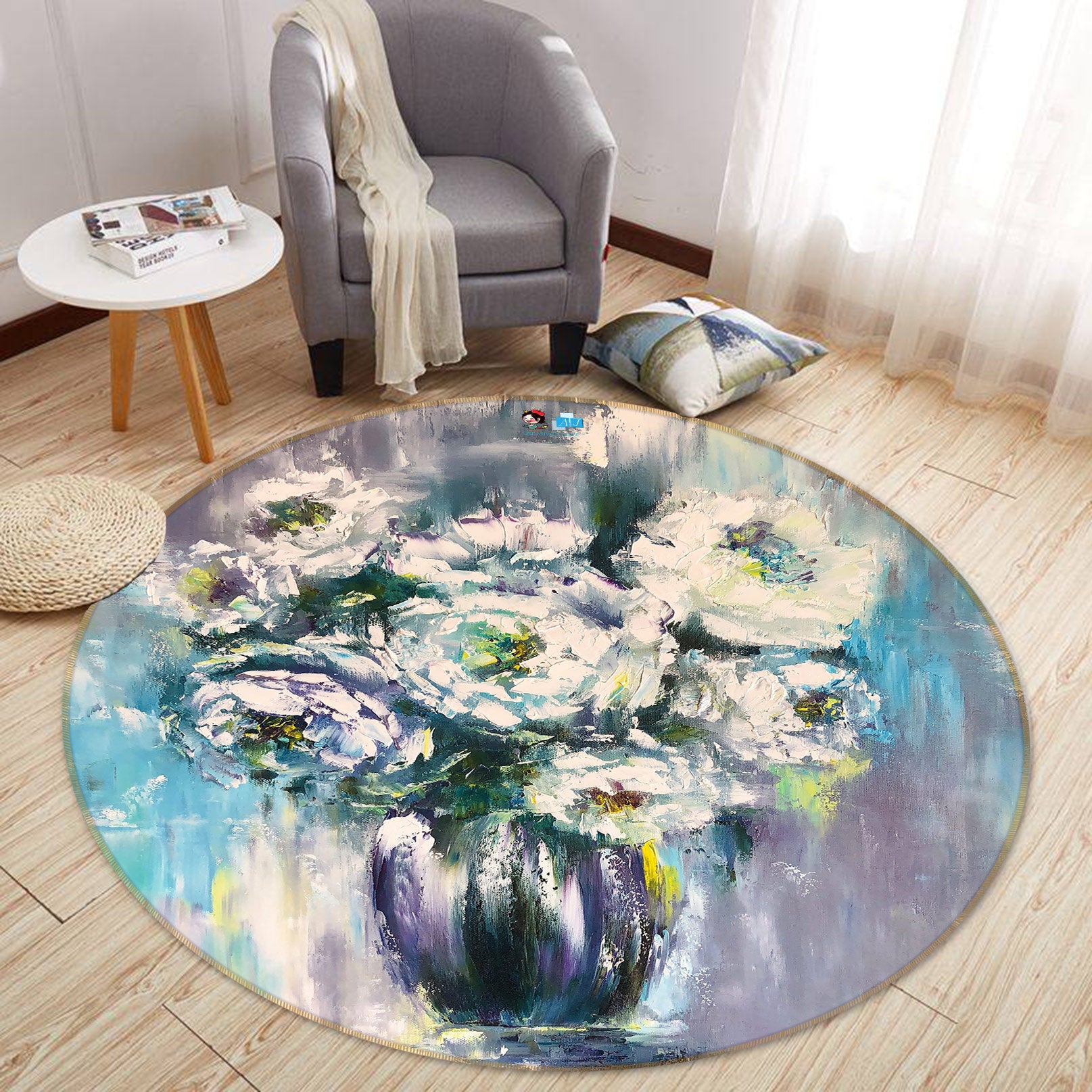 3D Vase Oil Painting 793 Skromova Marina Rug Round Non Slip Rug Mat