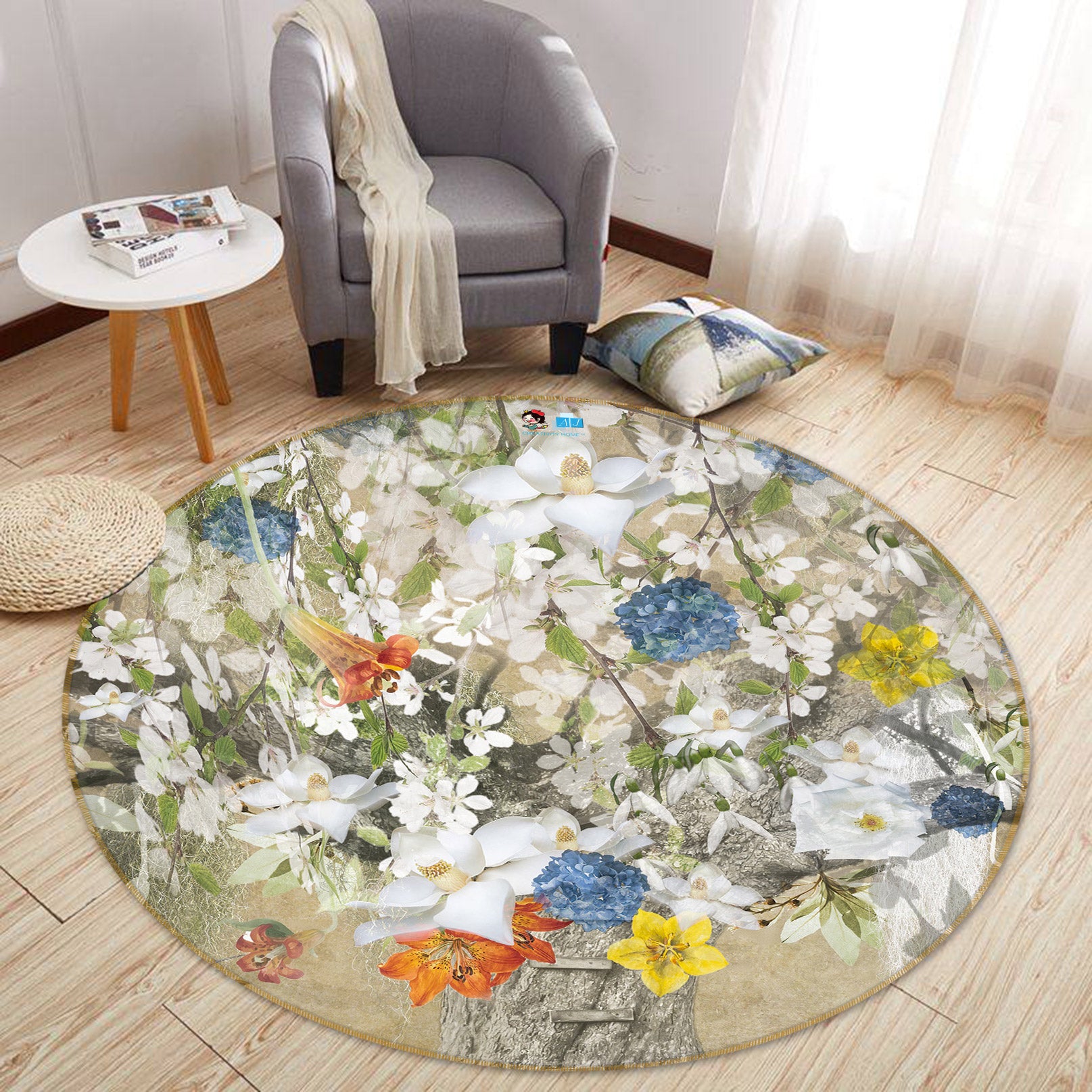 3D Vintage Flower 5064 Beth Sheridan Rug Round Non Slip Rug Mat