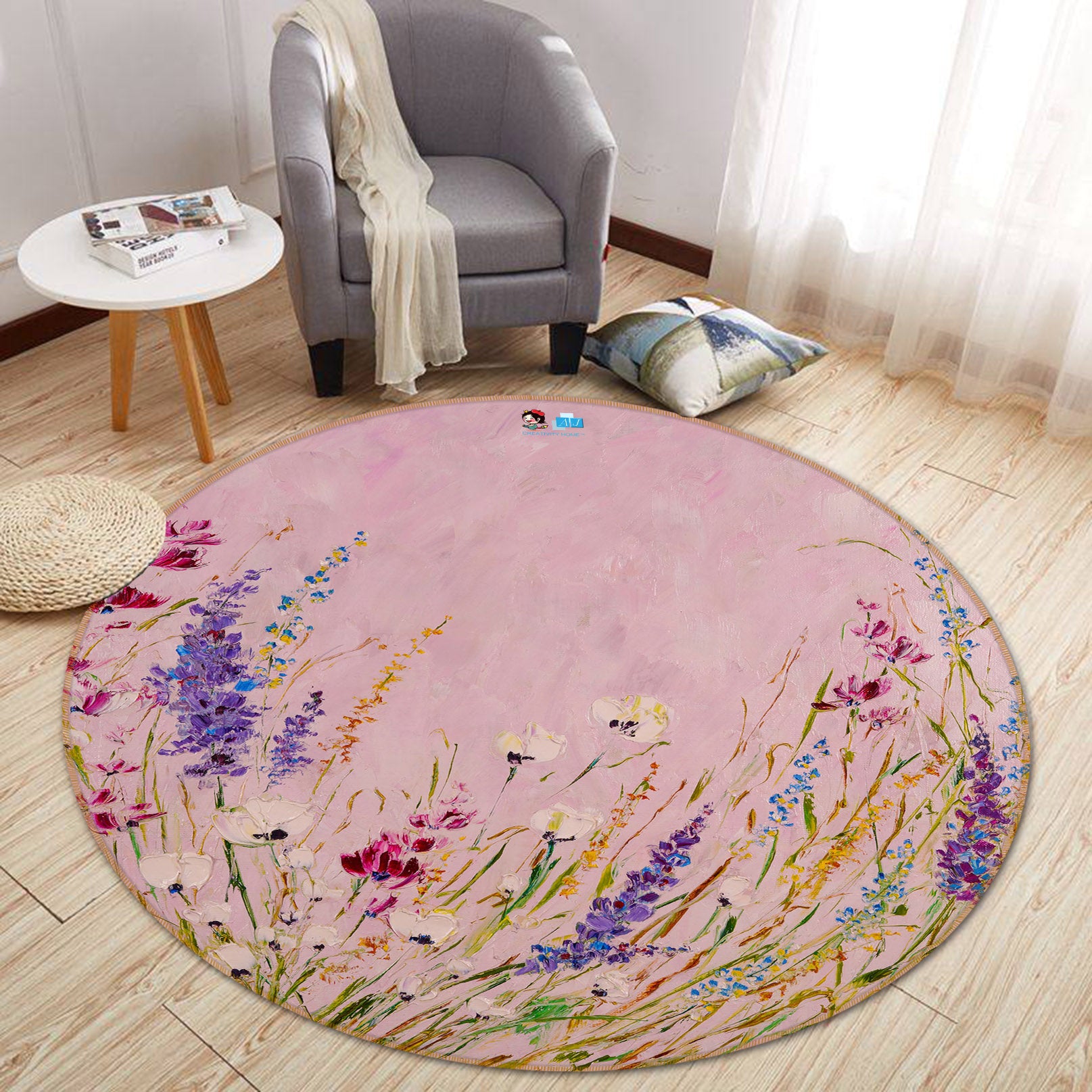 3D Lavender Flower 871 Skromova Marina Rug Round Non Slip Rug Mat