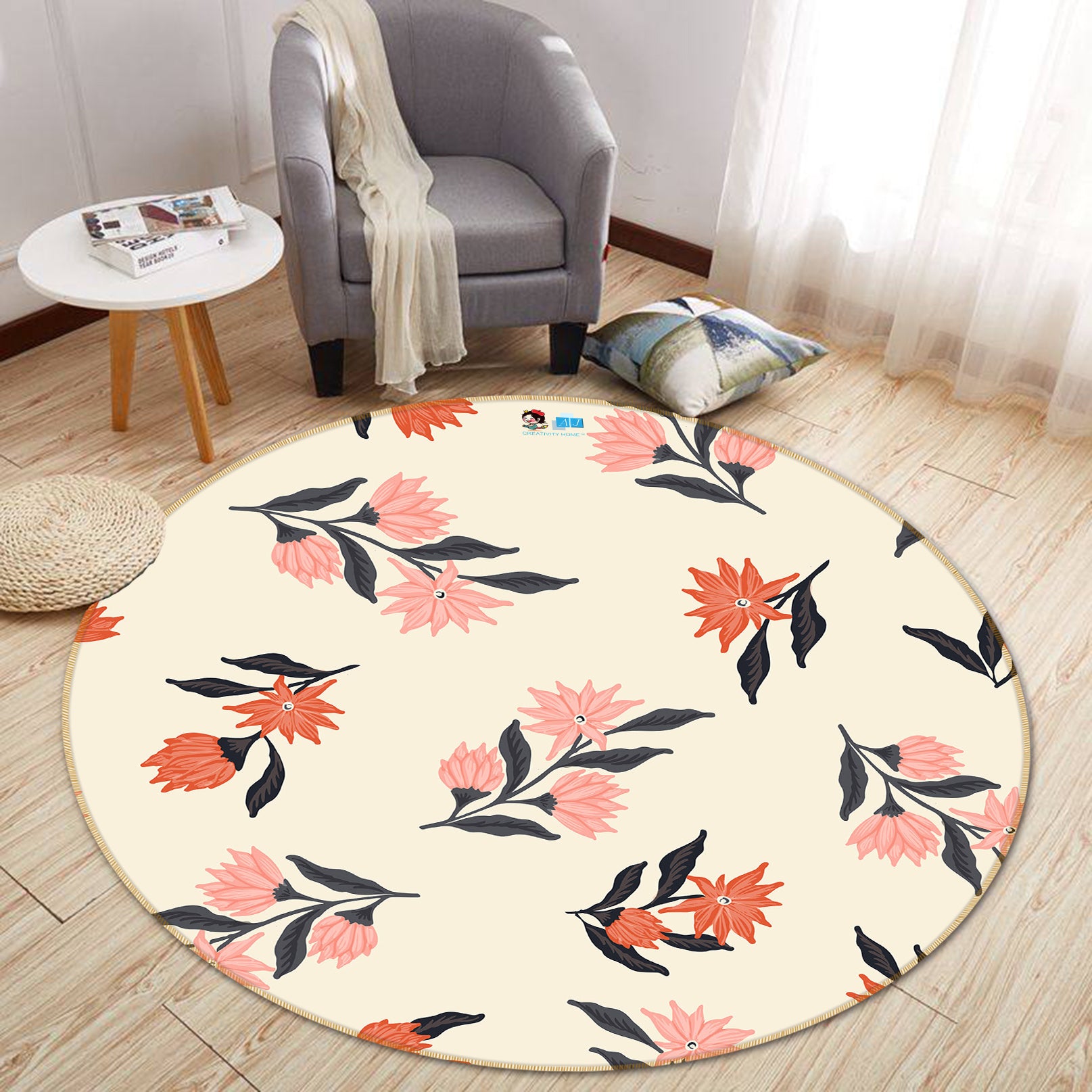 3D Pink Red Flowers 10526 Kashmira Jayaprakash Rug Round Non Slip Rug Mat