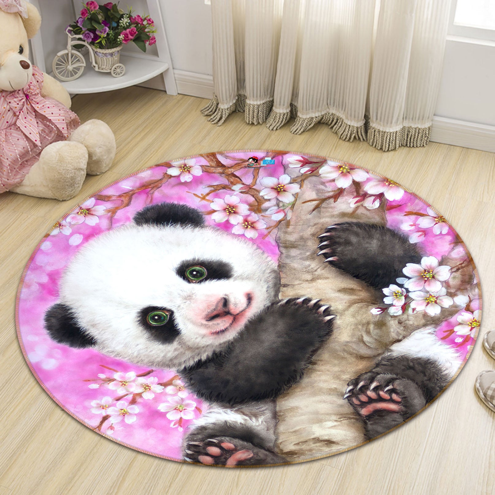 3D Peach Tree Panda 6017 Kayomi Harai Rug Round Non Slip Rug Mat