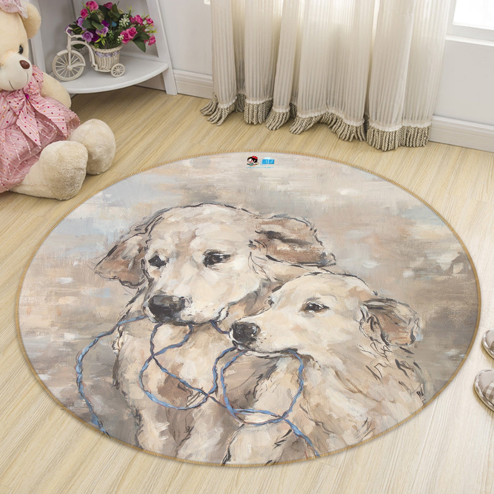 3D Dog 1089 Debi Coules Rug Round Non Slip Rug Mat